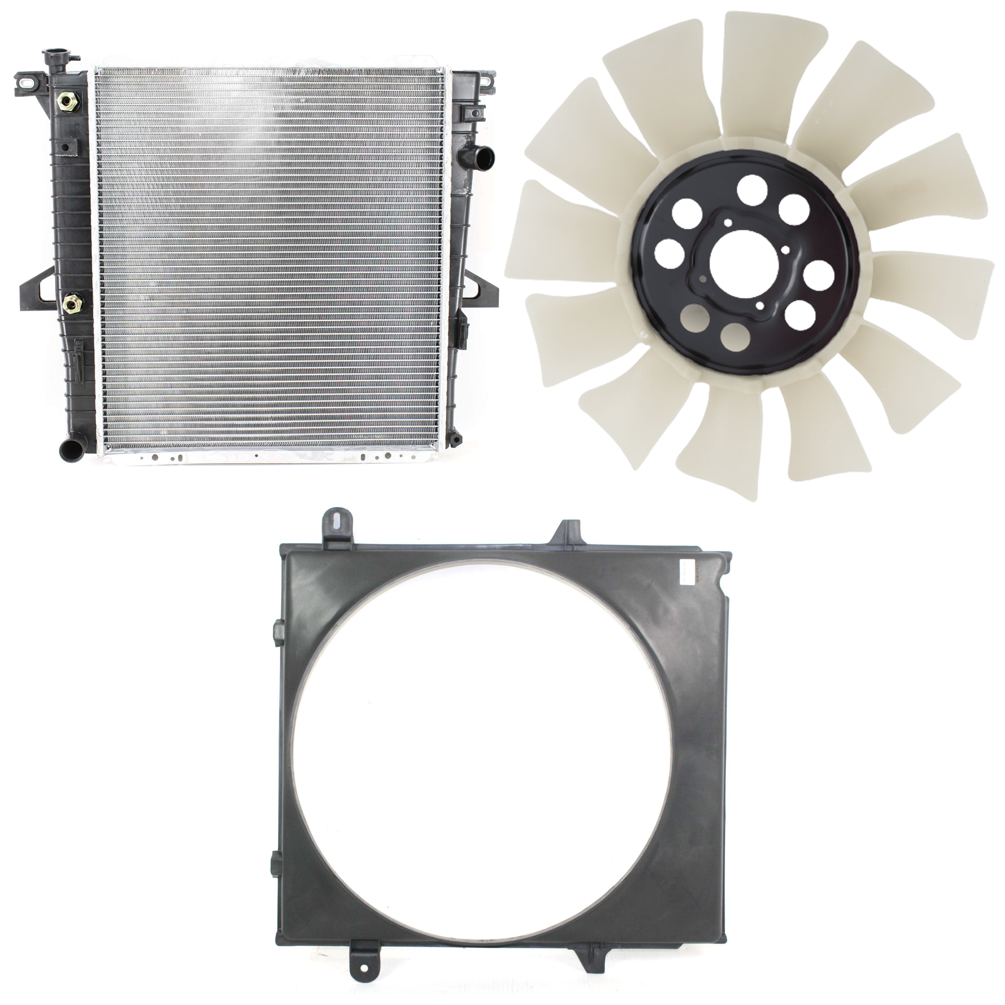 AM EXPLORER 98-01 MOUNTAINEER 00-01 RADIATOR 3 pc Kit 4.0L SOHC Engine includes Radiator Fan Blade and Fan Shroud SKU KIT 091825-190 Partslink FO3112107 FO3110114 OEM F57Z8600A F87Z8146HA