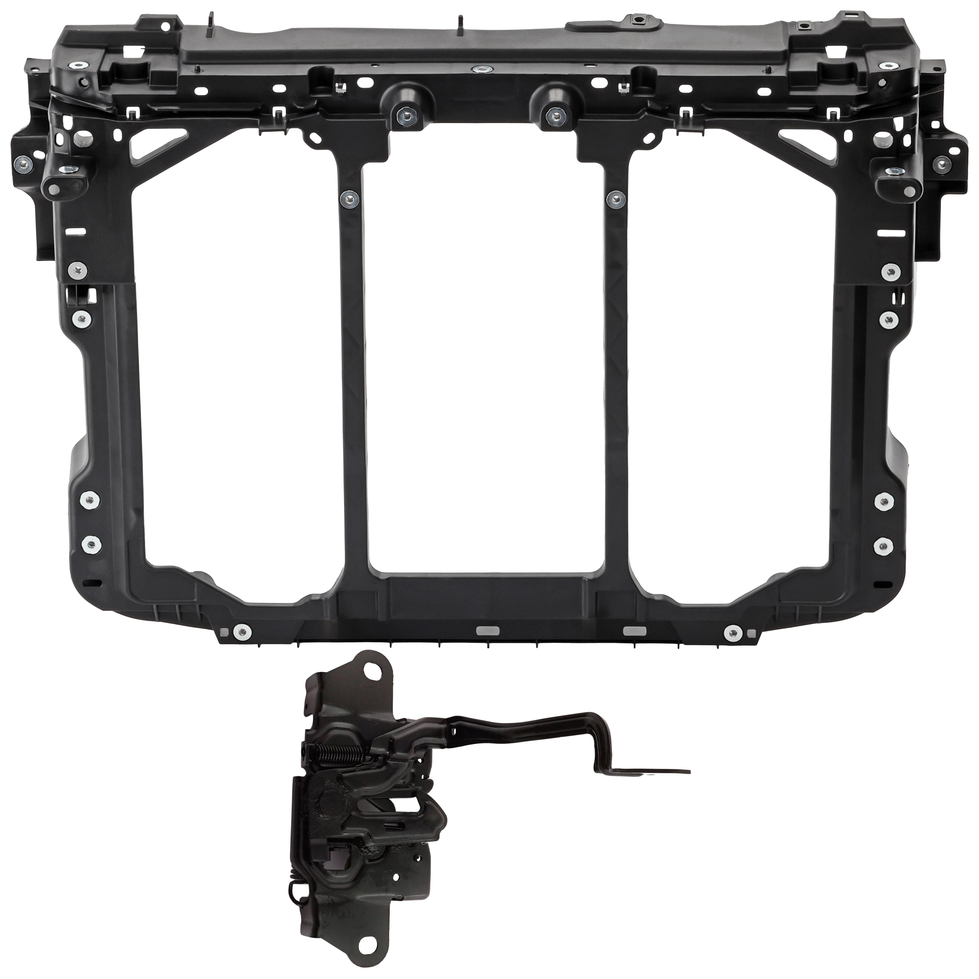 AM CX 9-16-20 RADIATOR SUPPORT 2 pc Kit Assembly For Models Without Alarm System includes Hood Latch SKU KIT 091825-200 Partslink MA1234127 OEM TA0A56620 TK4956620D