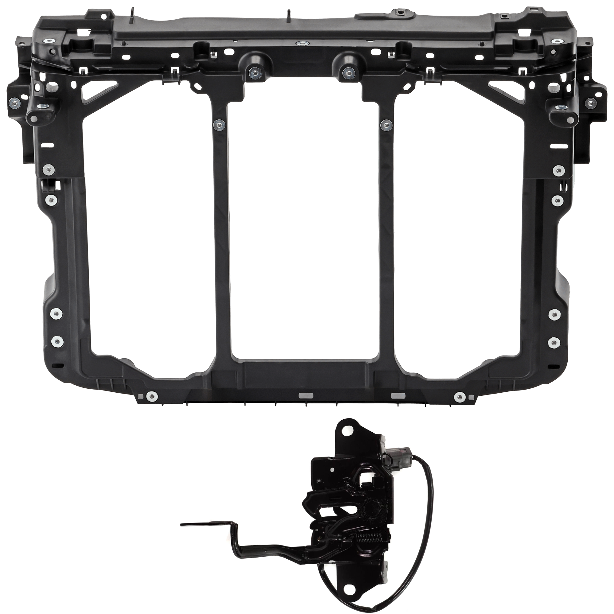 AM CX 9-16-19 RADIATOR SUPPORT 2 pc Kit Assembly For Models With Alarm System includes Hood Latch SKU KIT 091825-201 Partslink MA1234128 OEM TK4856620B