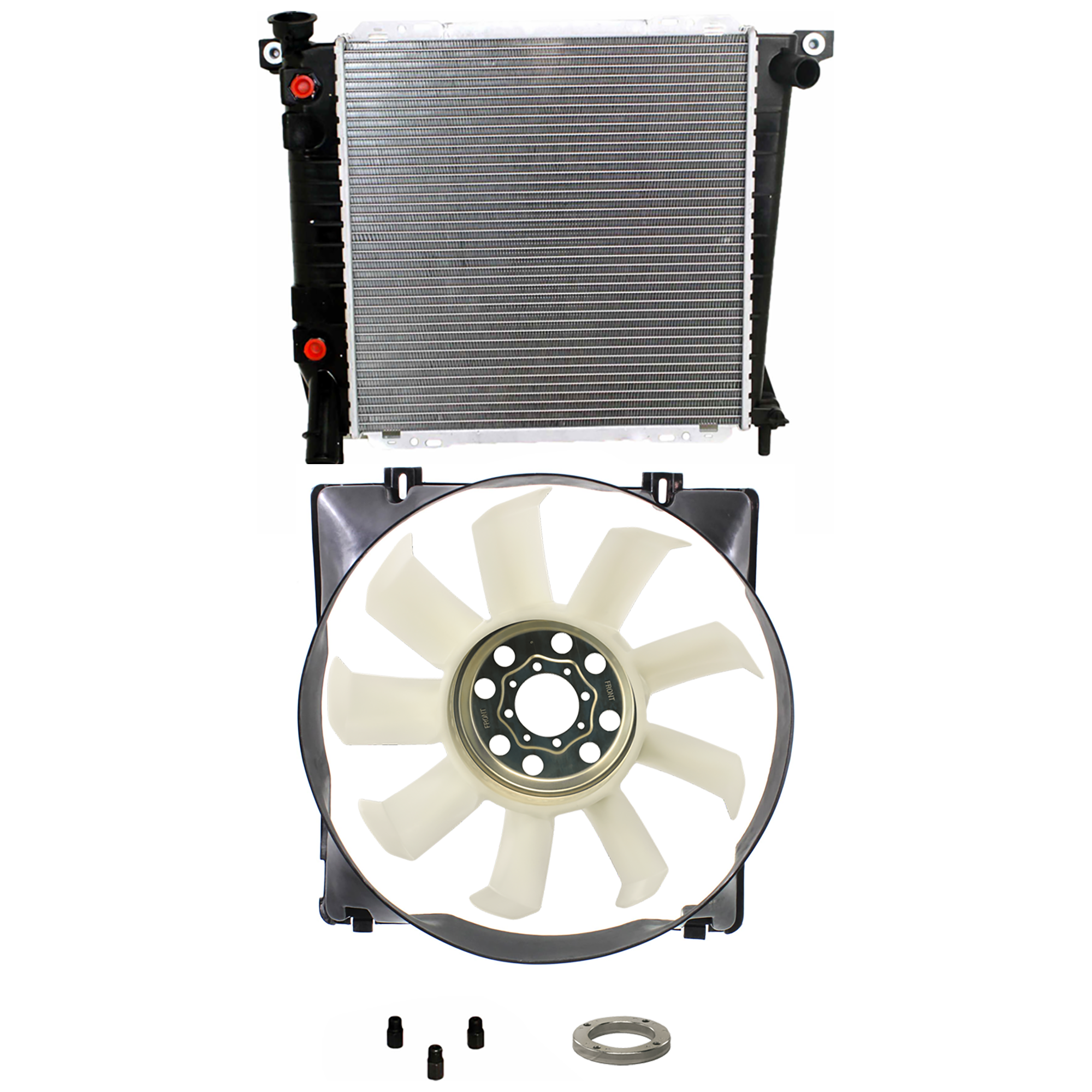 AM RANGER 93-94 RADIATOR 3 pc Kit 4.0L Eng. includes Radiator Fan Blade and Fan Shroud SKU KIT 091825-203 Partslink FO3112101 FO3110104 OEM F3TZ8600C F37Z8146B
