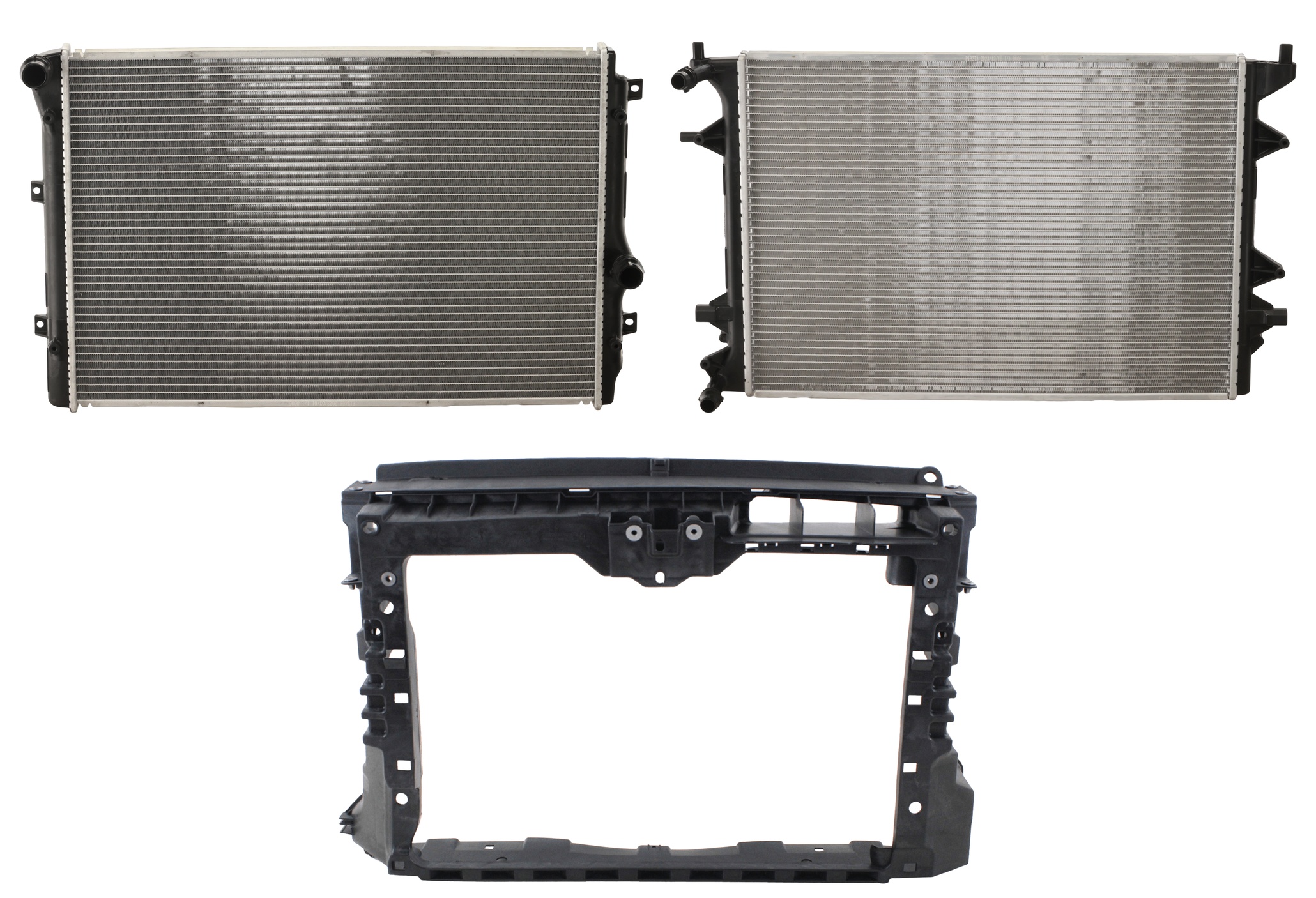 AM PASSAT 12-14 RADIATOR SUPPORT 3 pc Kit Assembly Plastic with Steel 2.0L Eng. Diesel includes Primary and Auxiliary Radiator SKU KIT 091825-28 Partslink VW3010160 VW3010173 OEM 1K0121251EB 1K0121253BJ
