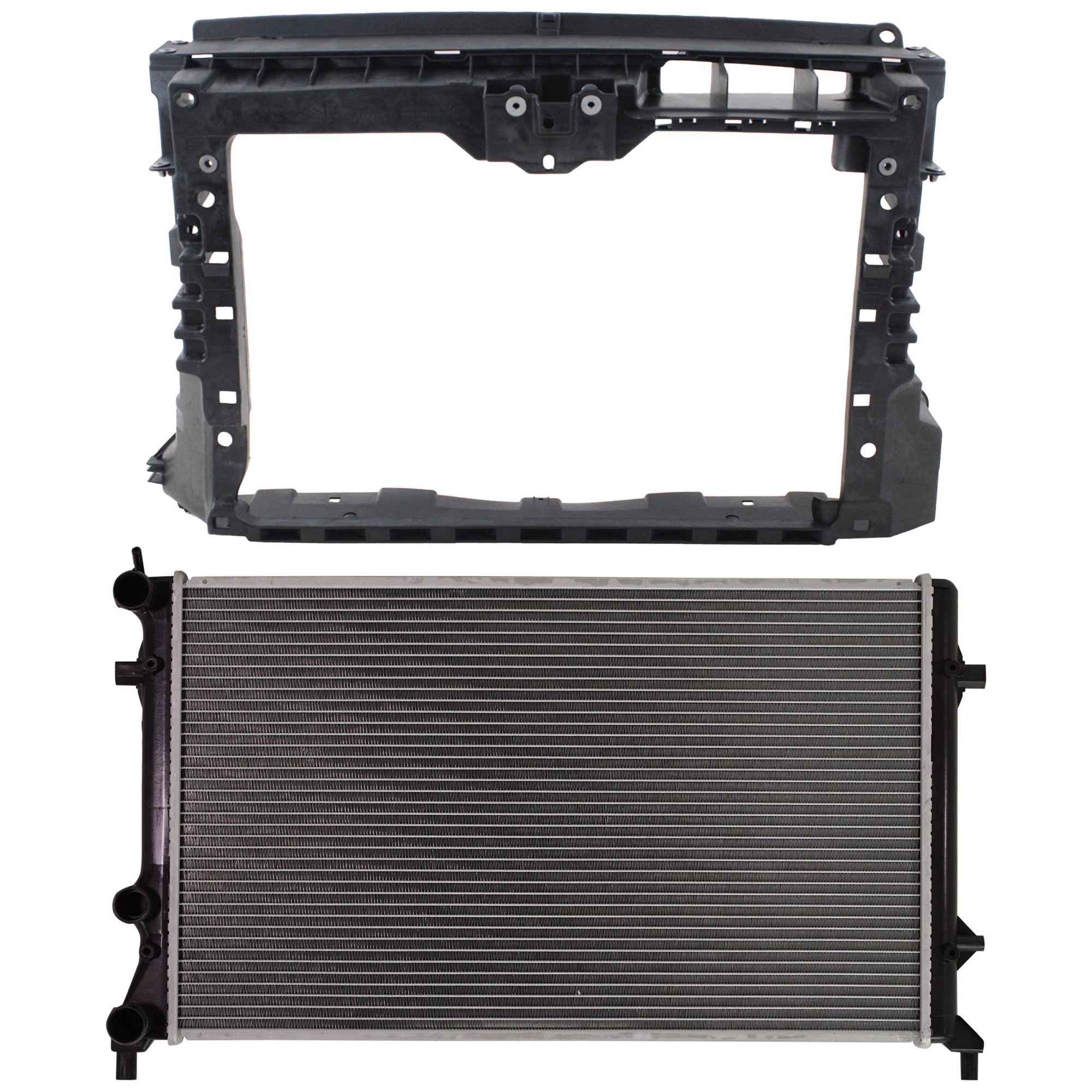 AM PASSAT 12-14 RADIATOR SUPPORT 2 pc Kit Assembly Plastic with Steel 2.5L Eng. includes Radiator SKU KIT 091825-29 Partslink VW3010162 OEM 5C0121251F