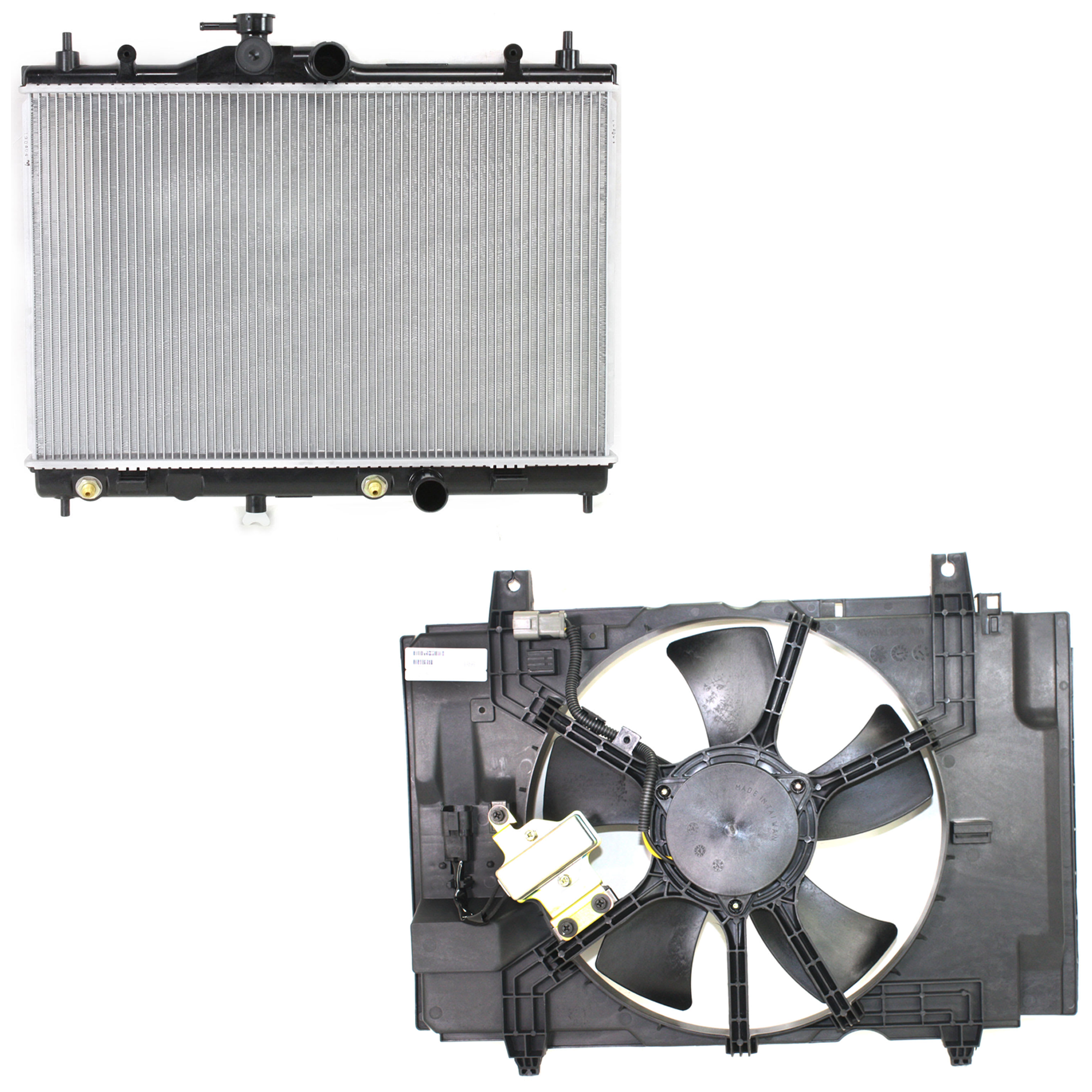AM VERSA 07-12 RADIATOR 2 pc Kit Hatchback Sedan w o CVT includes Radiator Fan SKU KIT 091825-47 Partslink NI3010212 NI3115135 OEM 21460ZW40B 21481EL30A