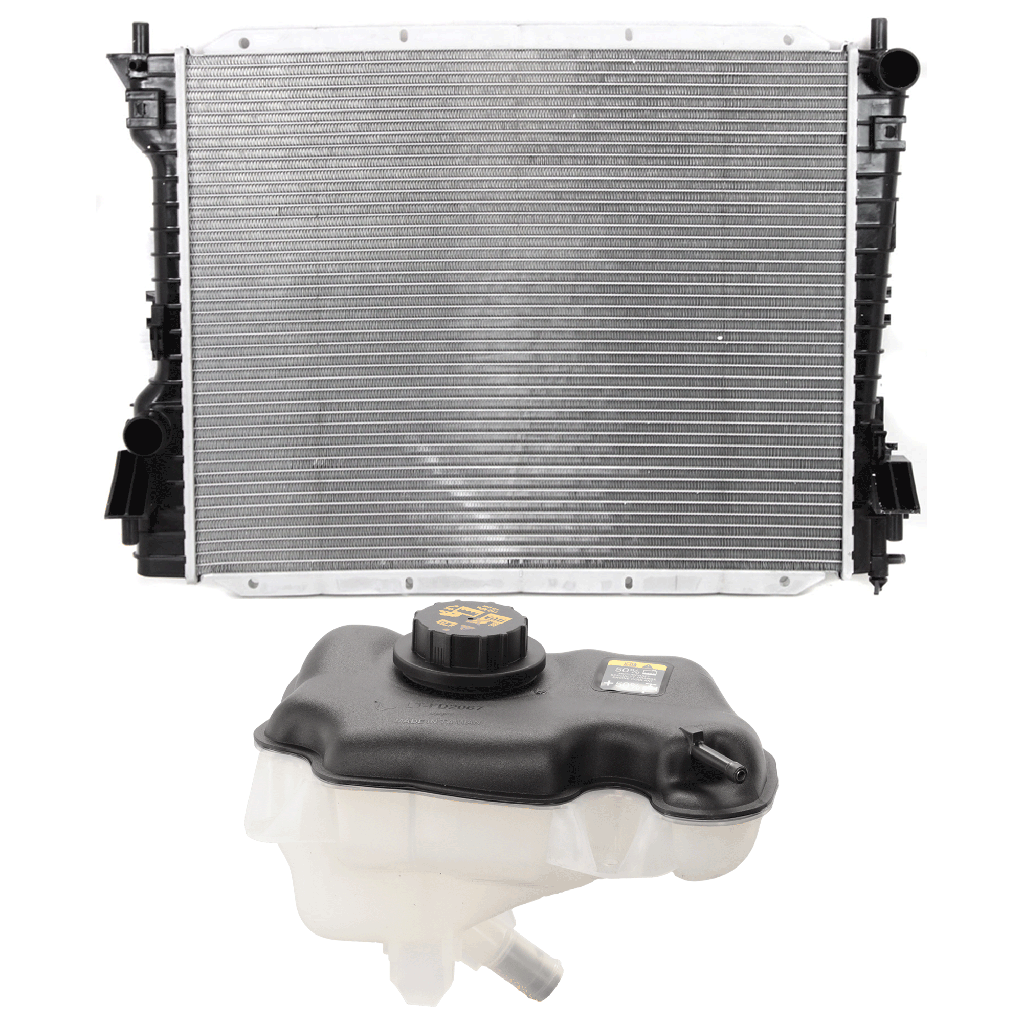 AM MUSTANG 05-10 RADIATOR 2 pc Kit includes Coolant Reservoir SKU KIT 091825-52 Partslink FO3010270 FO3014116 OEM 9R3Z8005B 4R3Z8A080AA PFM