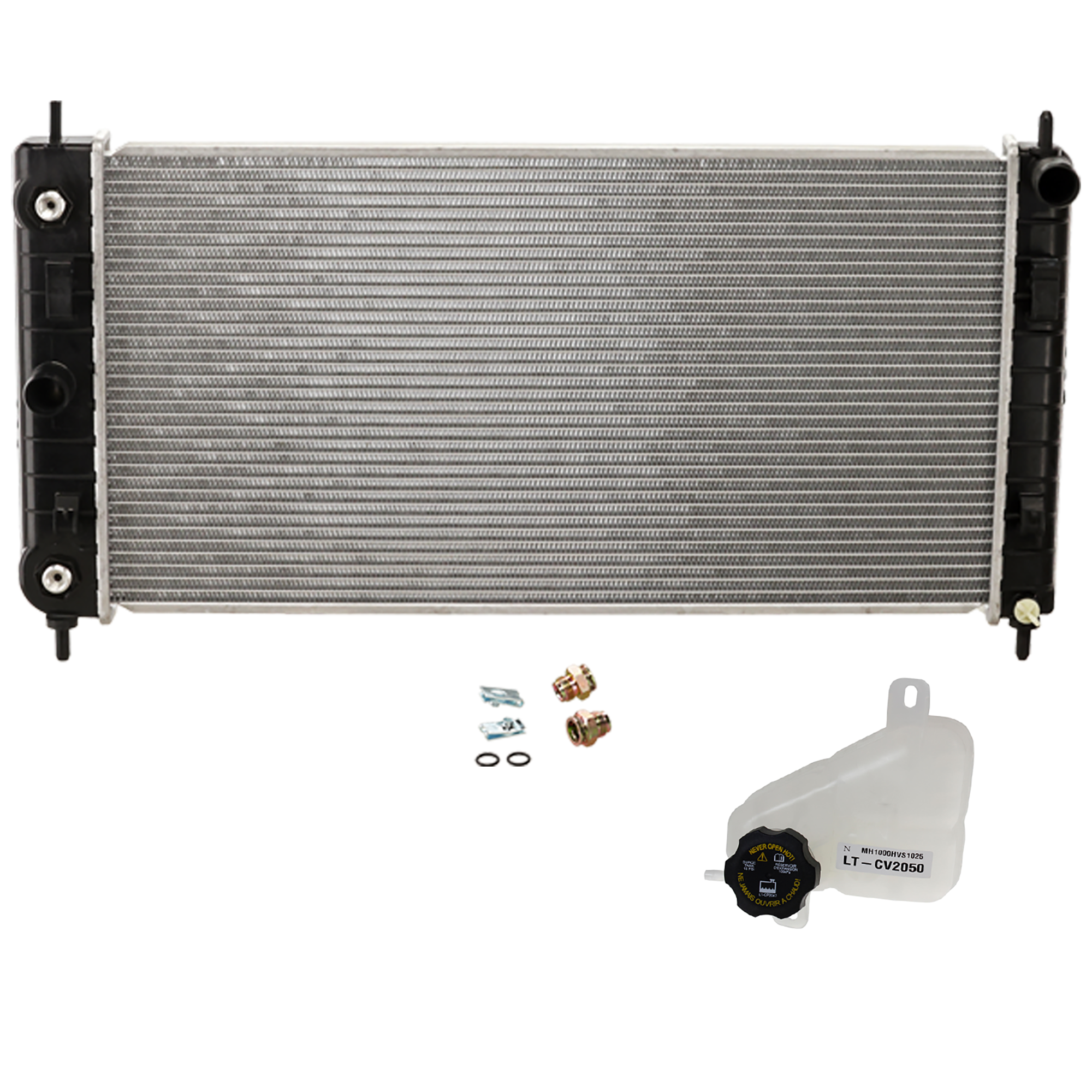AM AURA 07-09 MALIBU 08-12 RADIATOR 2 pc Kit 2.4L 3.6L Eng. includes Coolant Reservoir SKU KIT 091825-63 Partslink GM3010507 GM3014165 OEM 52495681-25775252 PFM