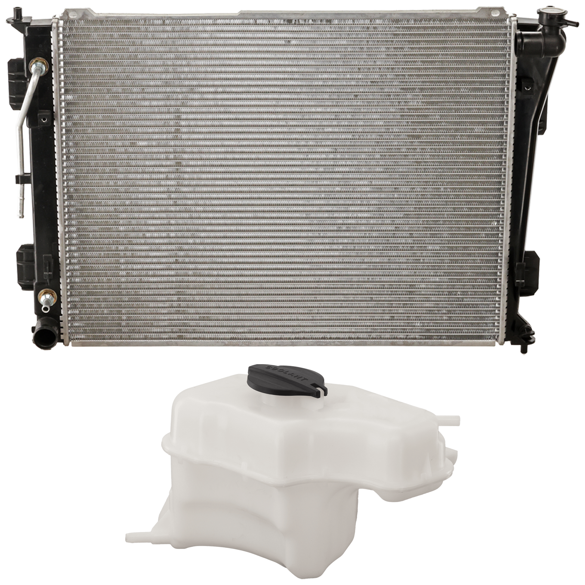 AM OPTIMA 11-15 SONATA 12-14 RADIATOR 2 pc Kit Aluminum Core 4-6 Cyl. 2.4L 3.3L Eng. 1 Row Core includes Coolant Reservoir SKU KIT 091825-66 Partslink HY3010171 HY3010183 HY3014110 OEM 253103Q500-253103R700-254302T0