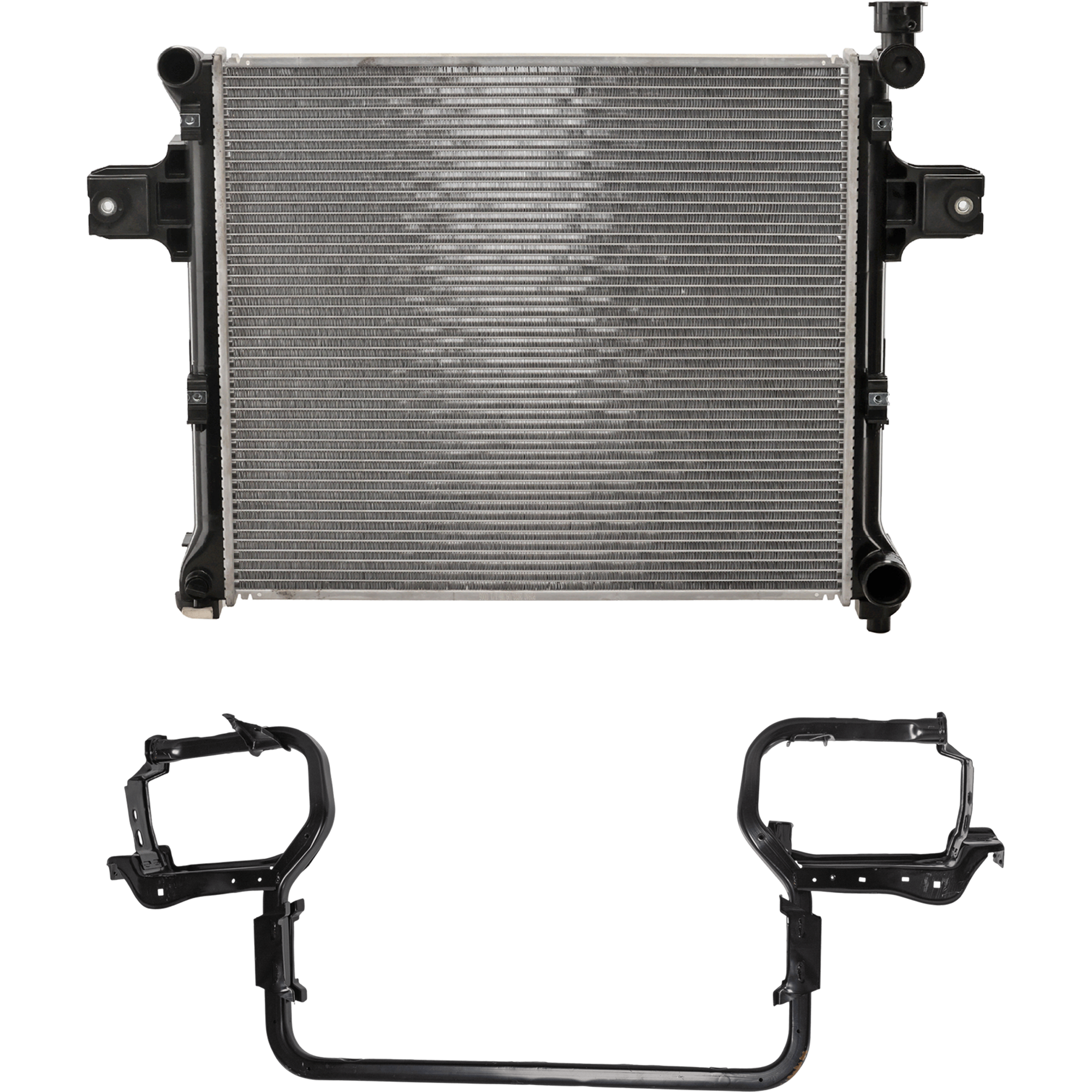 AM COMMANDER 06-10 GRAND CHEROKEE 05-10 RADIATOR SUPPORT 2 pc Kit Assembly includes Radiator SKU KIT 091825-75 Partslink CH1225220 CH3010328 OEM 5143322AE 55116842AB
