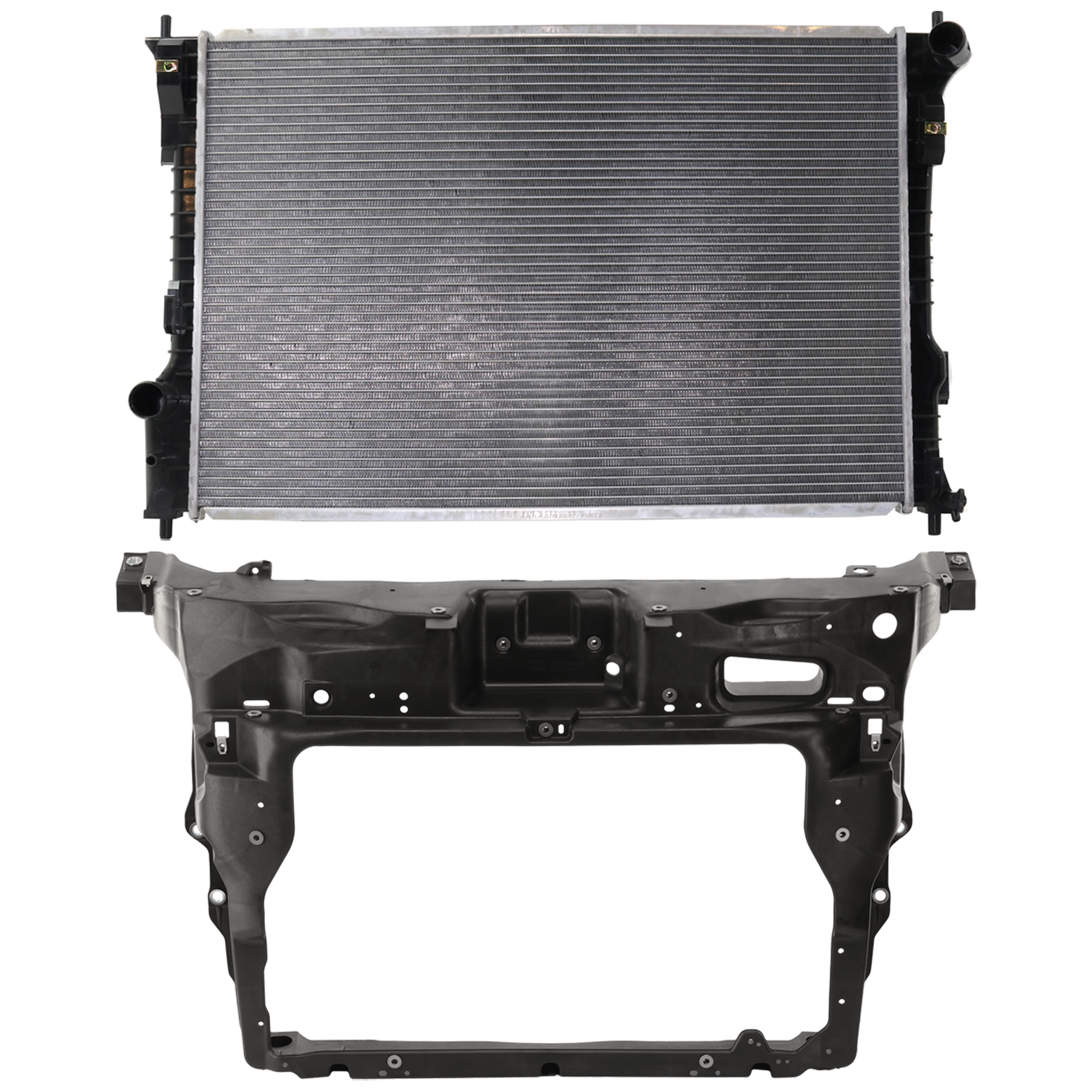 AM EXPLORER 16-19 RADIATOR SUPPORT 2 pc Kit Assembly Plastic 3.5L Eng. includes Radiator SKU KIT 091825-78 Partslink FO1225235C FO3010319 OEM EB5Z8005E FB5Z16138A