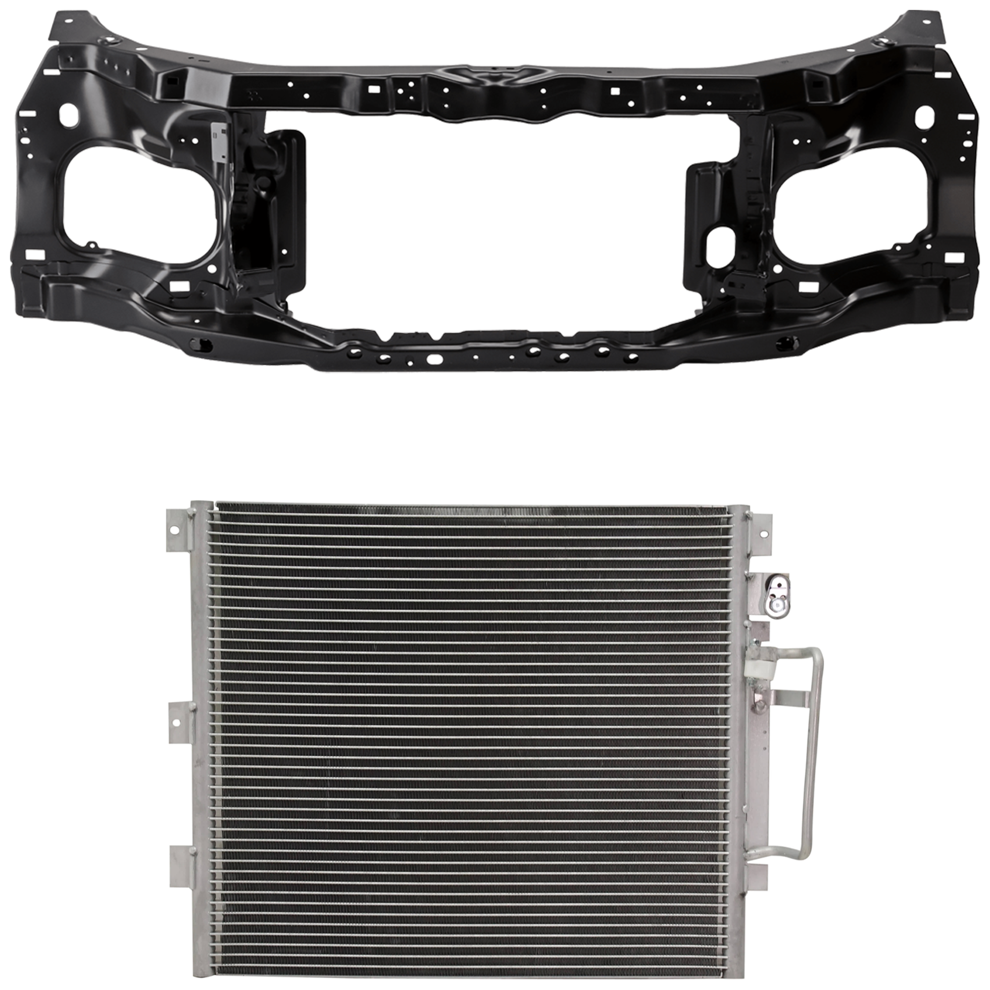 AM CANYON COLORADO 04-12 RADIATOR SUPPORT 2 pc Kit Assembly Black Steel 4 Cyl 5 Cyl includes A C Condenser SKU KIT 091825-87 Partslink GM1225212 GM3030262 OEM 19167125-89019343