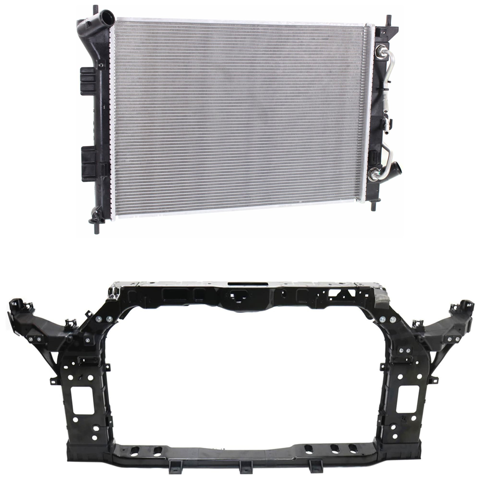 AM SOUL 14-17 RADIATOR SUPPORT 2 pc Kit Assembly Plastic with Steel 1.6L 2.0L Eng. includes Radiator SKU KIT 091825-88 Partslink KI1225163 KI3010149 OEM 64101B2000-25310B2050
