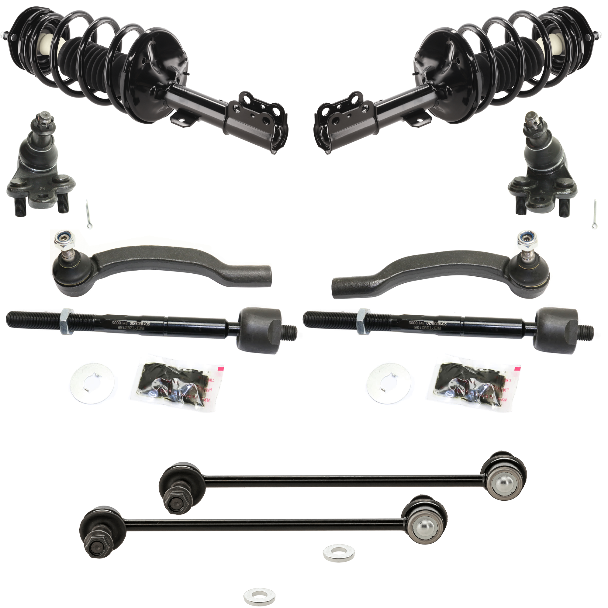 AM SIENNA 04-06 FRONT SUSPENSION KIT RH AND LH 10 pc kit with Ball Joints Loaded Struts Sway Bar Links and Tie Rod Ends SKU KIT 091917-02 Partslink TO4522102 OEM 104307-1014883-2601570-5051