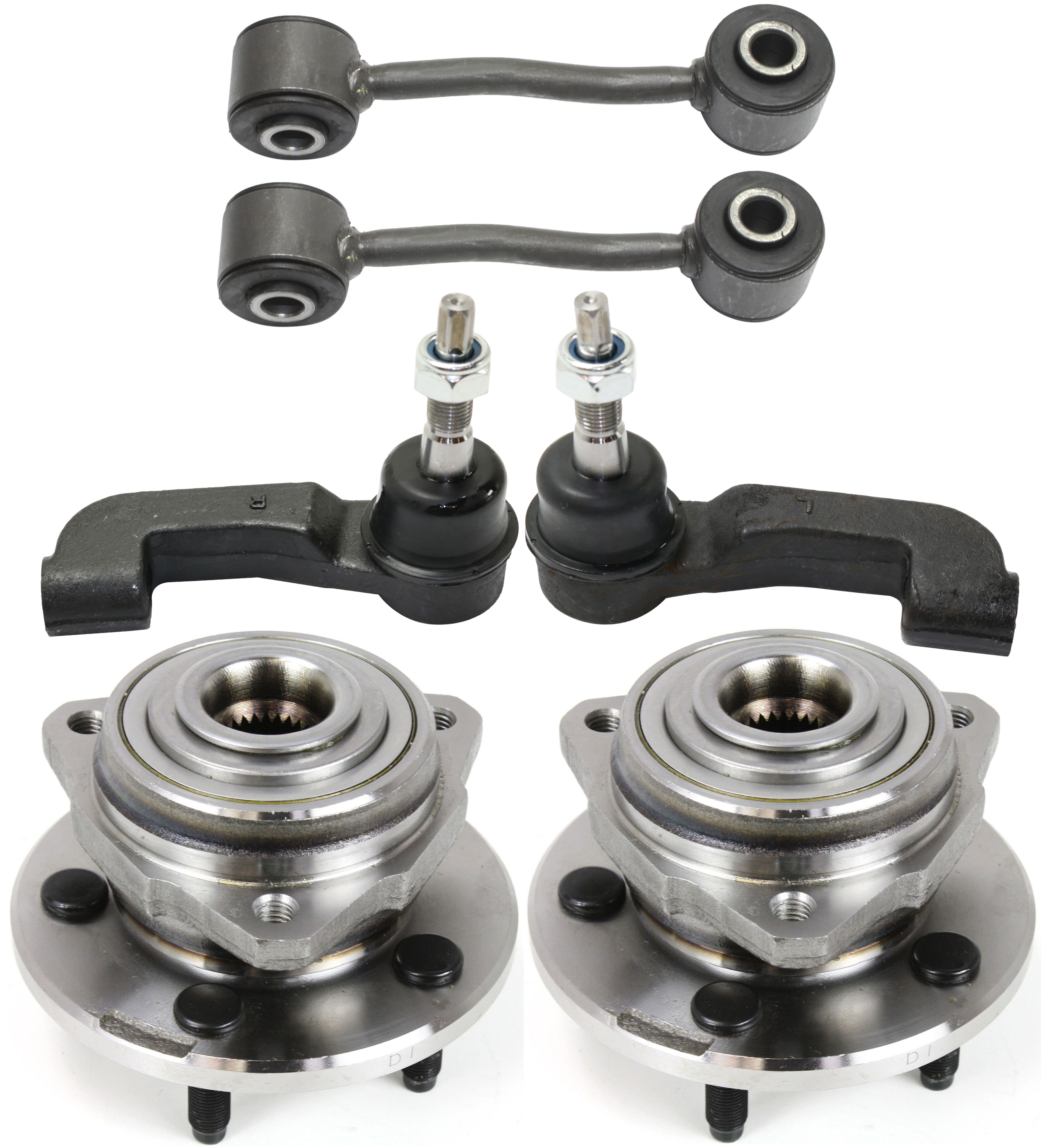 AM LIBERTY 02-05 FRONT SUSPENSION KIT RH AND LH 6 pc kit with Sway Bar Links Tie Rod Ends and Wheel Hubs SKU KIT 091917-38 OEM 5072445AA 5072444AA 713178-799