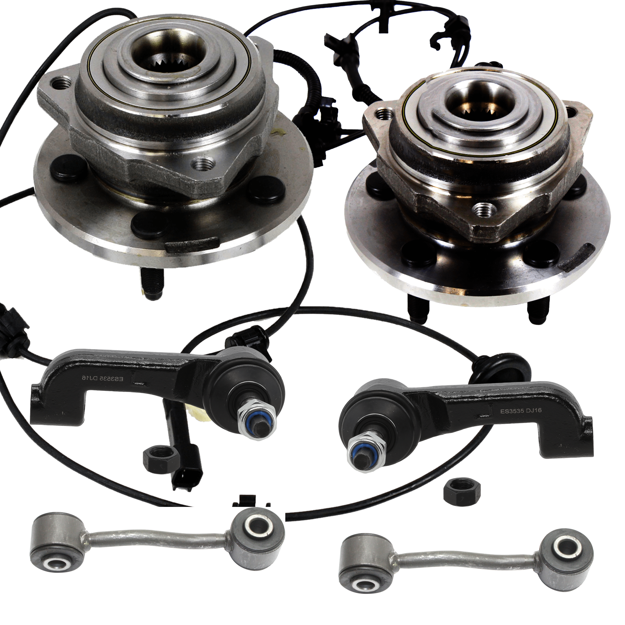 AM LIBERTY 02-07 FRONT SUSPENSION KIT RH AND LH 6 pc kit with Sway Bar Links Tie Rod Ends and Wheel Hubs SKU KIT 091917-39 OEM 18287-2651460-5451251-45G0251