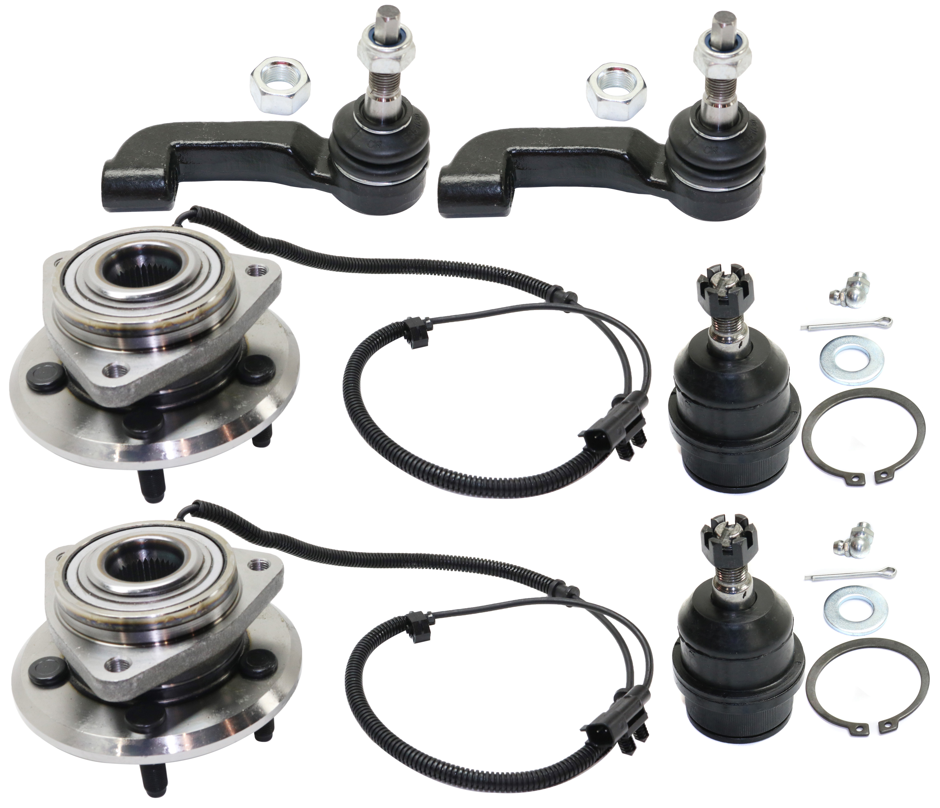 AM NITRO 07-11 LIBERTY 08-12 FRONT SUSPENSION KIT RH AND LH 6 pc kit with Ball Joints Tie Rod Ends and Wheel Hubs SKU KIT 091917-78 OEM 2601627-5051390-10480629-45D24