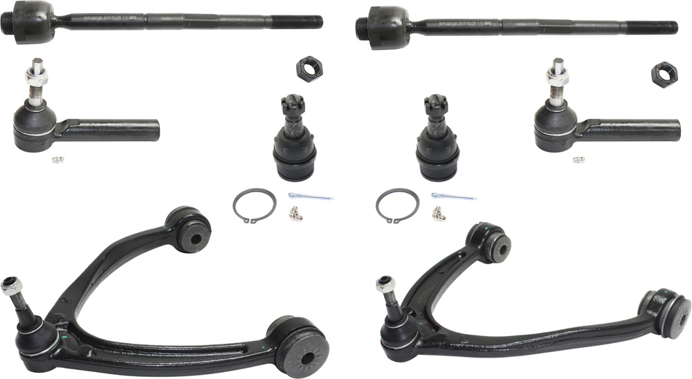 AM ESCALADE TAHOE YUKON 07-14 FRONT CONTROL ARM KIT RH AND LH Upper w ball joint s 8 pc Kit with Ball Joint and Tie Rod End SKU KIT 091918-45 OEM 104327-2601528-5051272-1247281