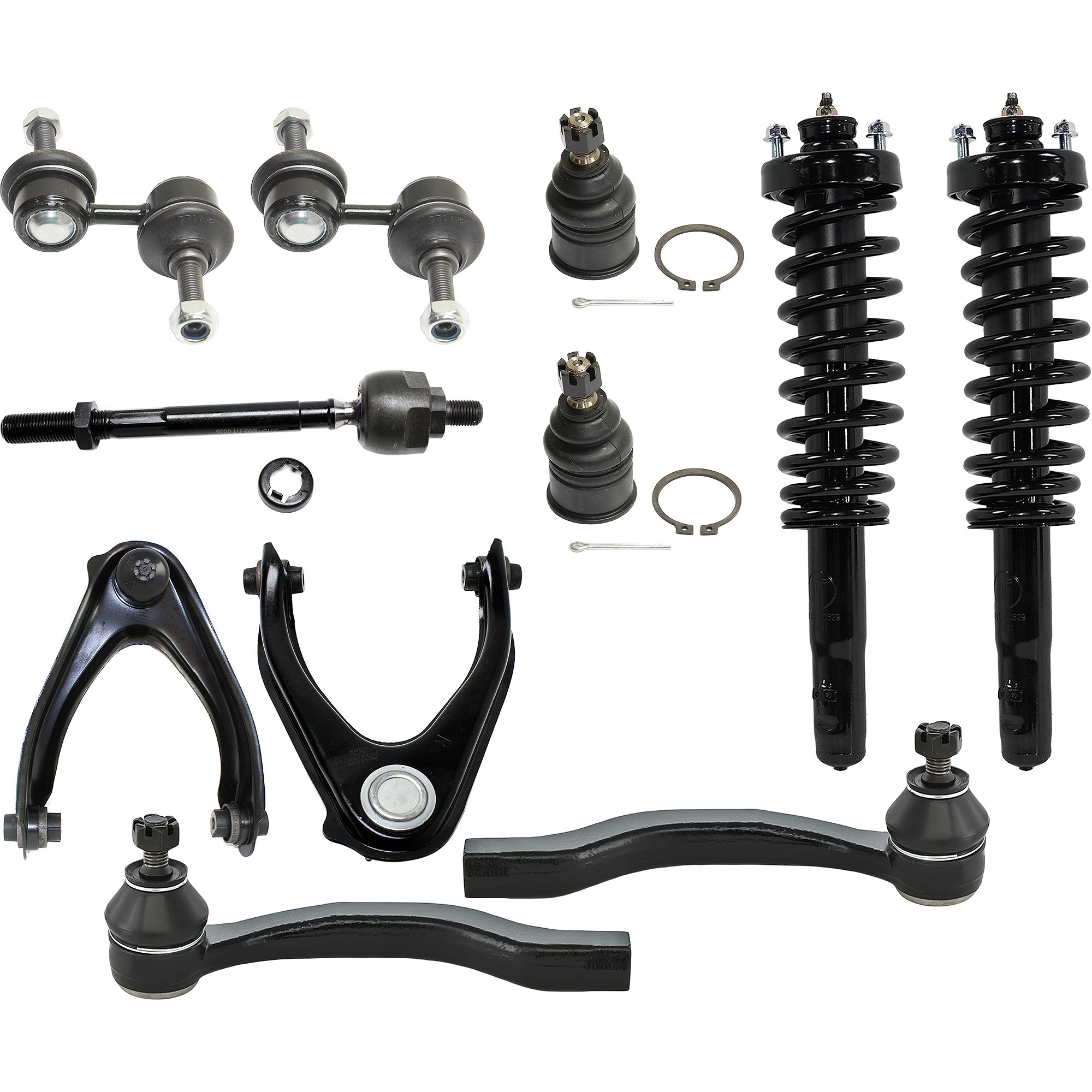 AM CR V 97-01 FRONT CONTROL ARM KIT RH AND LH Upper w ball joint s 12 pc Kit with Shock Absorber and Strut Assembly Tie Rod End Sway Bar Link Ball Joint SKU KIT 092017-10 OEM 104216-254007-1014786-2601427