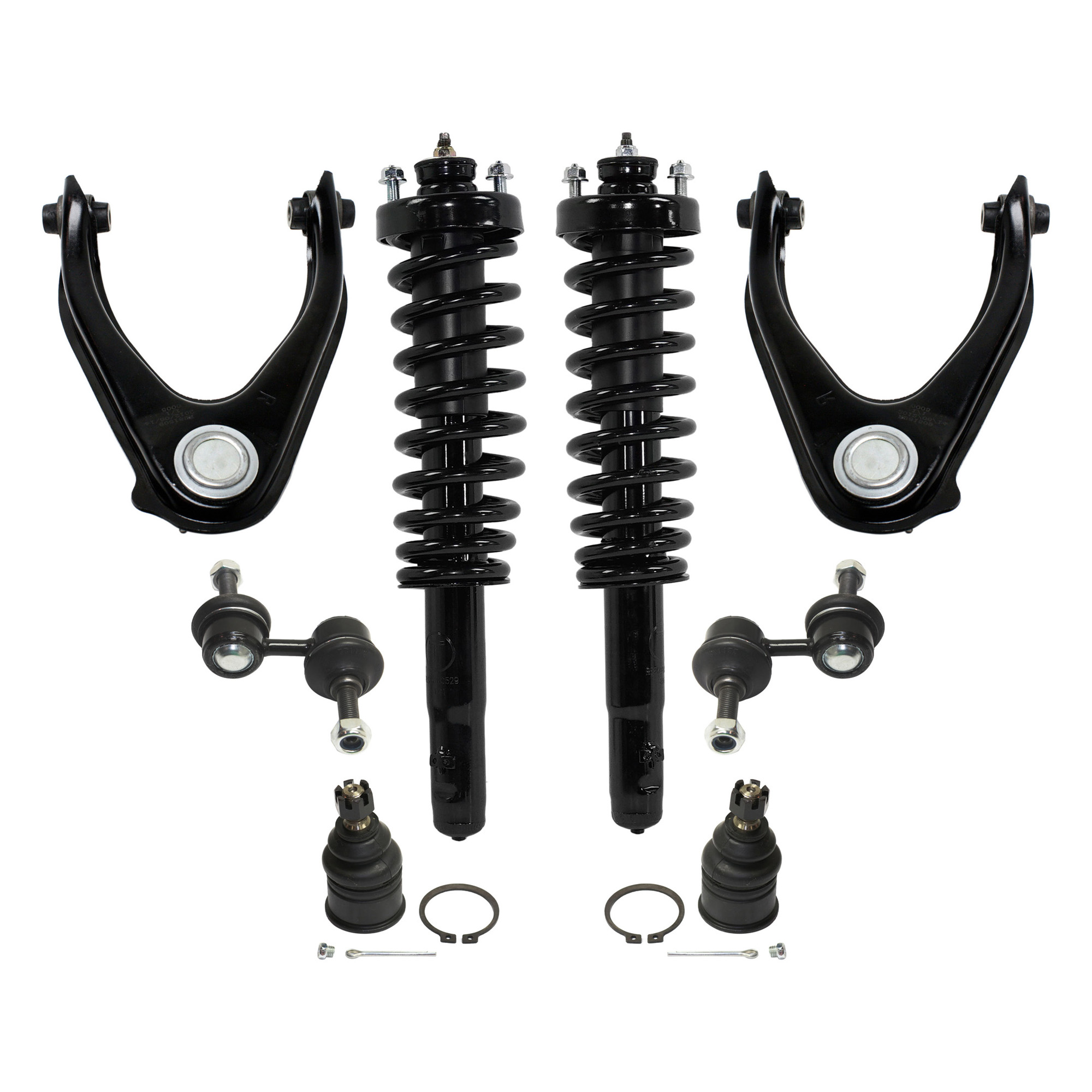 AM CR V 97-01 FRONT CONTROL ARM KIT RH AND LH Upper w ball joint s 8 pc Kit with Shock Absorber and Strut Assembly Sway Bar Link Ball Joint SKU KIT 092017-14 OEM 104216-254007-1014786-2601427