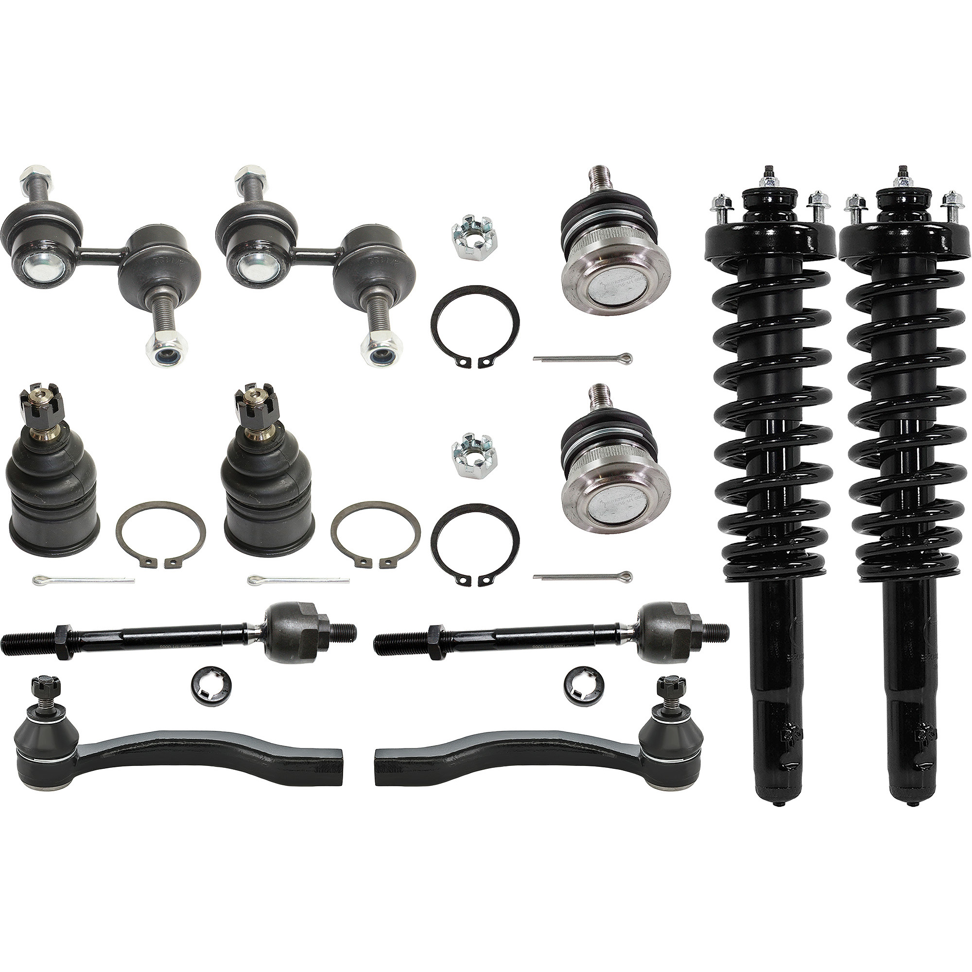 AM CR V 97-01 FRONT SUSPENSION KIT 12 pc Kit with Ball Joints Loaded Strut Sway Bar Links and Tie Rod Ends SKU KIT 092017-21 OEM 104216-254007-1014786-2601427