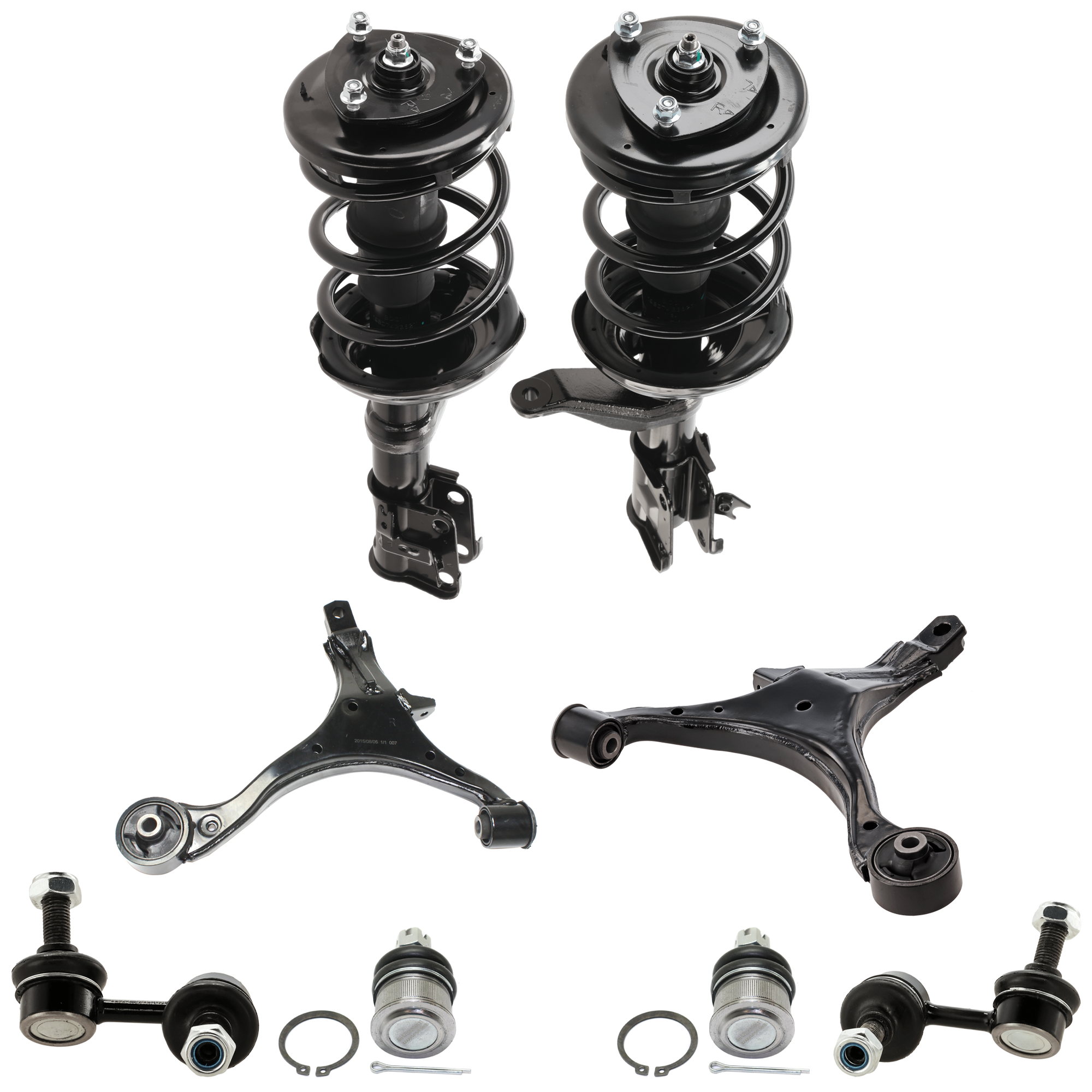 AM CR V 02-06 FRONT CONTROL ARM KIT RH AND LH Lower w ball joint s 8 pc Kit with Shock Absorber and Strut Assembly Ball Joint Sway Bar Link SKU KIT 092017-56 OEM 2601661-5051369-10480223-45D23