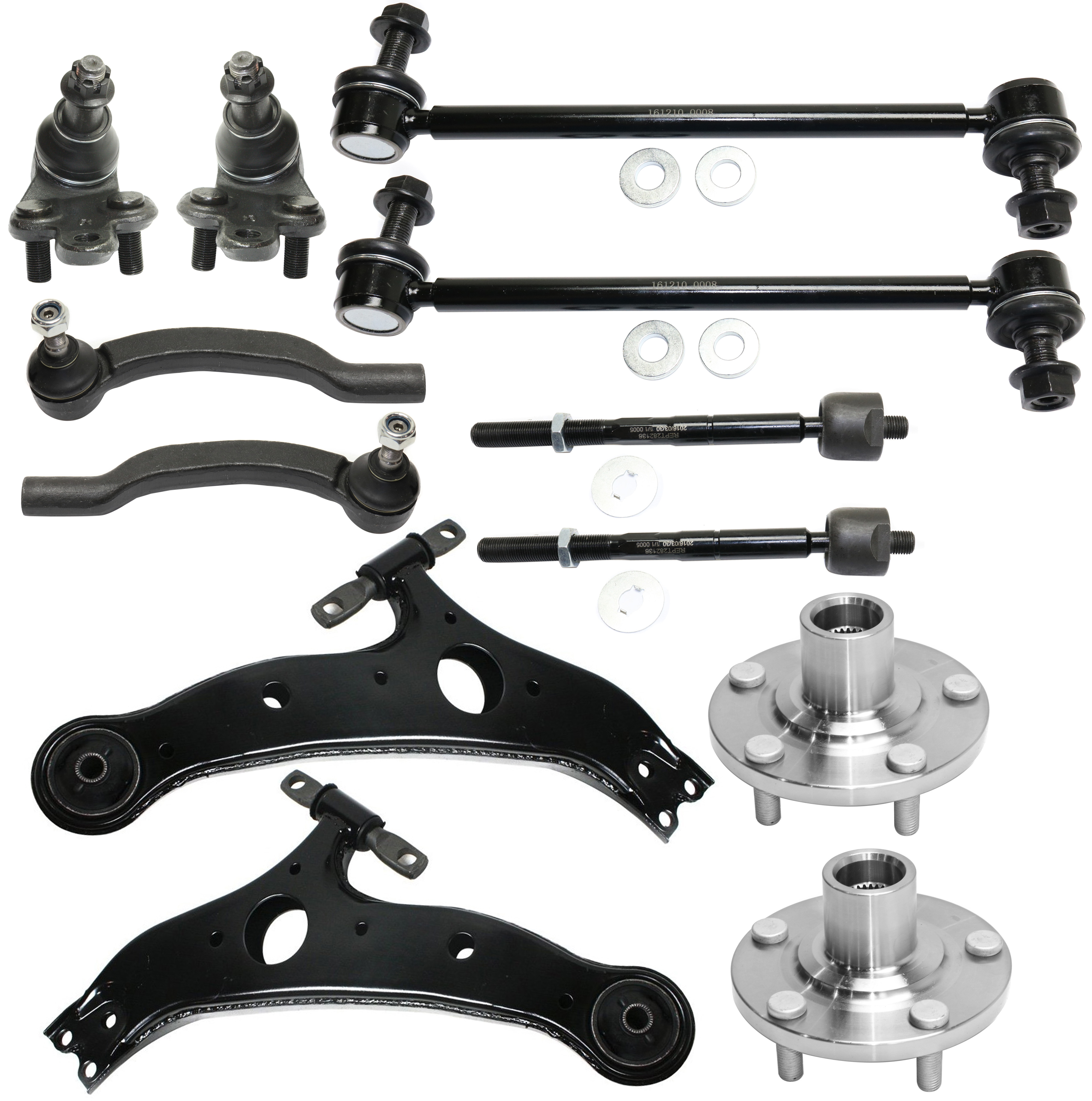 AM SIENNA 04-10 FRONT CONTROL ARM KIT RH AND LH Lower 12 pc kit with Ball Joints Sway Bar Links Tie Rod Ends and Wheel Hubs SKU KIT 092017-85 Partslink TO4522102 OEM 104-308-101-488-426-000-000-000-000