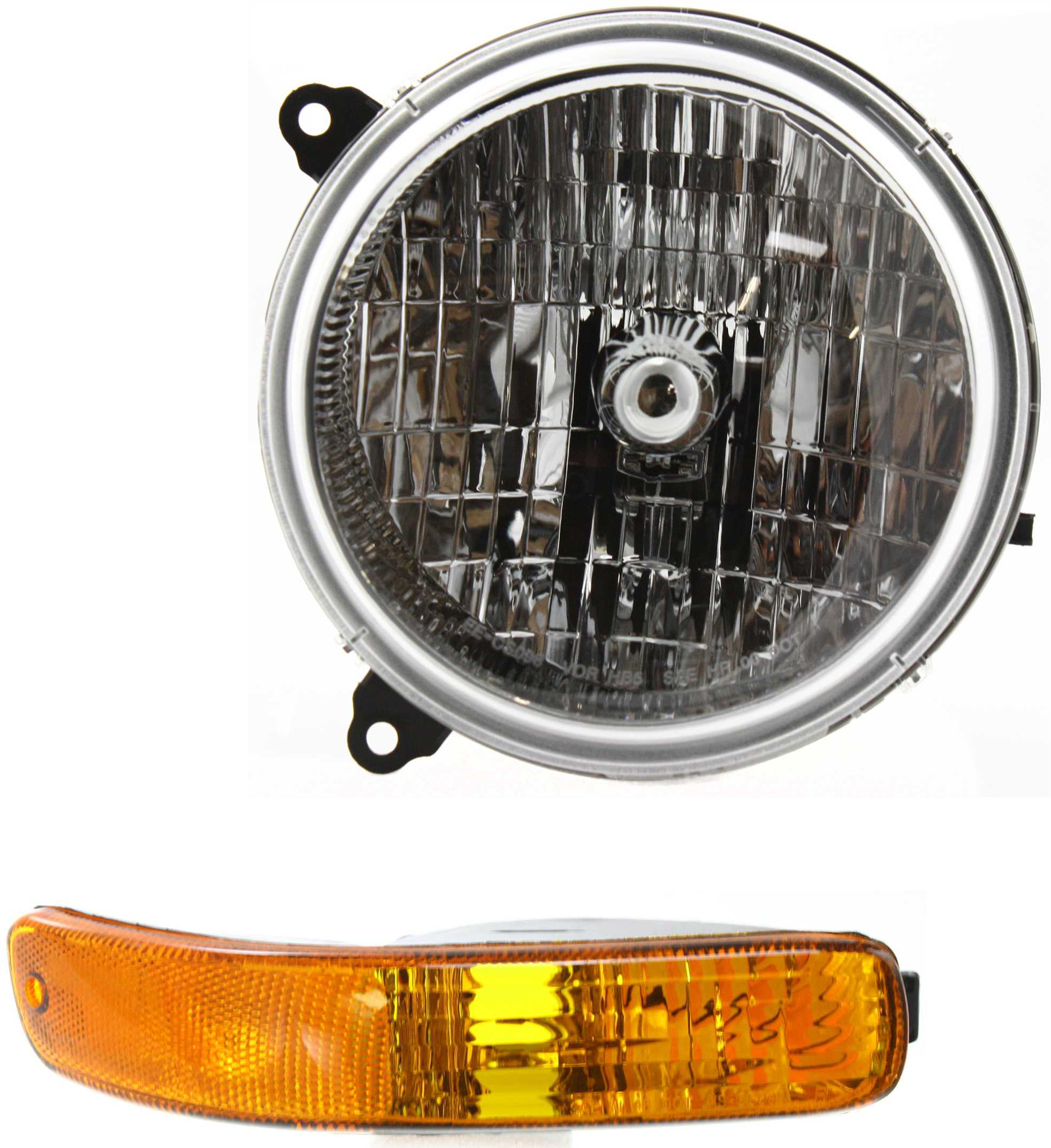 AM LIBERTY 03-04 HEAD LAMP LH Assembly Halogen 2 pc Kit with Parking Light SKU KIT 092117-07 Partslink CH2502146 CH2520139 OEM 55155809AB 55155911AC