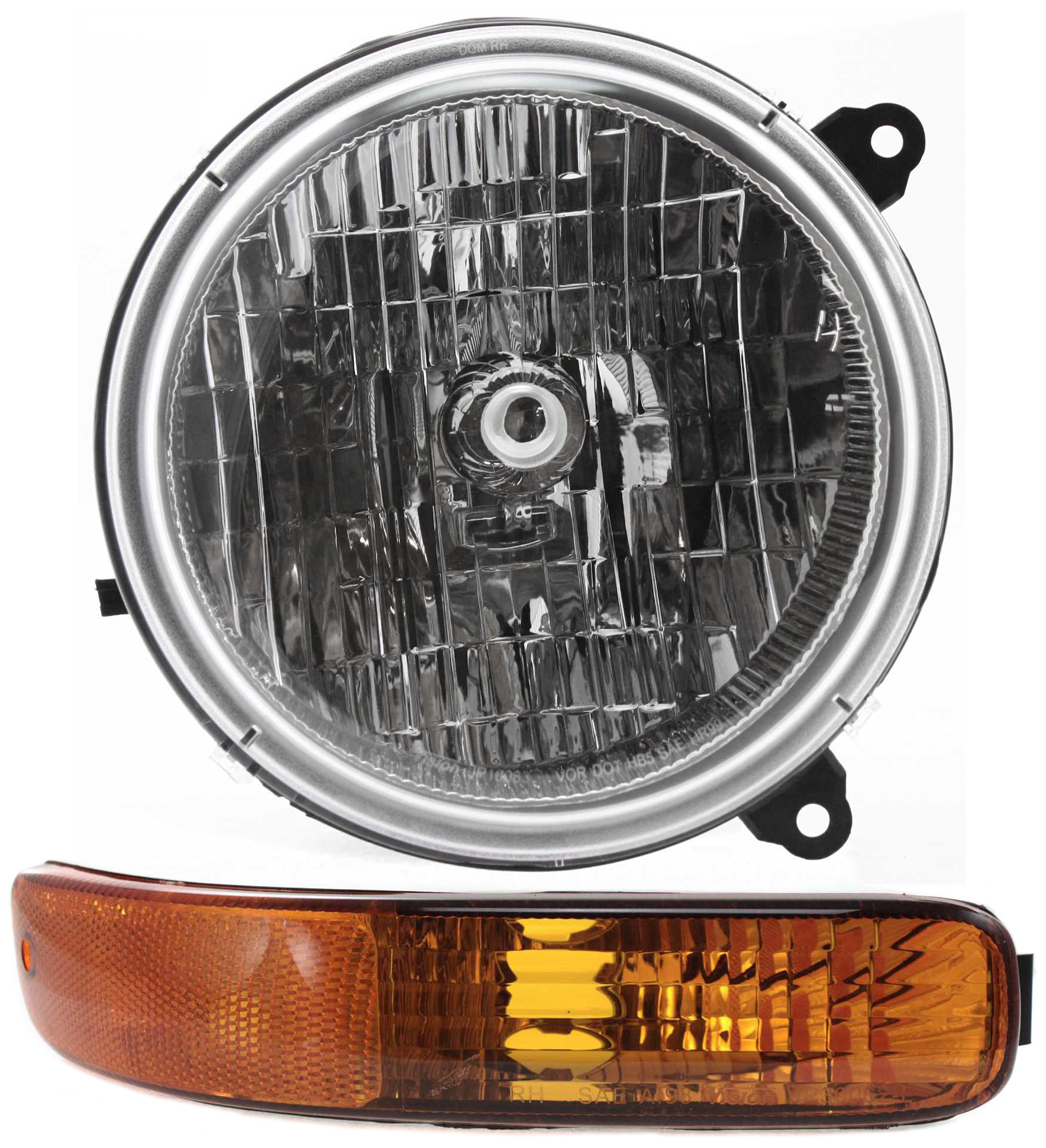 AM LIBERTY 03-04 HEAD LAMP RH Assembly Halogen 2 pc Kit with Parking Light SKU KIT 092117-08 Partslink CH2503146 CH2521139 OEM 55155808AB 55155910AC