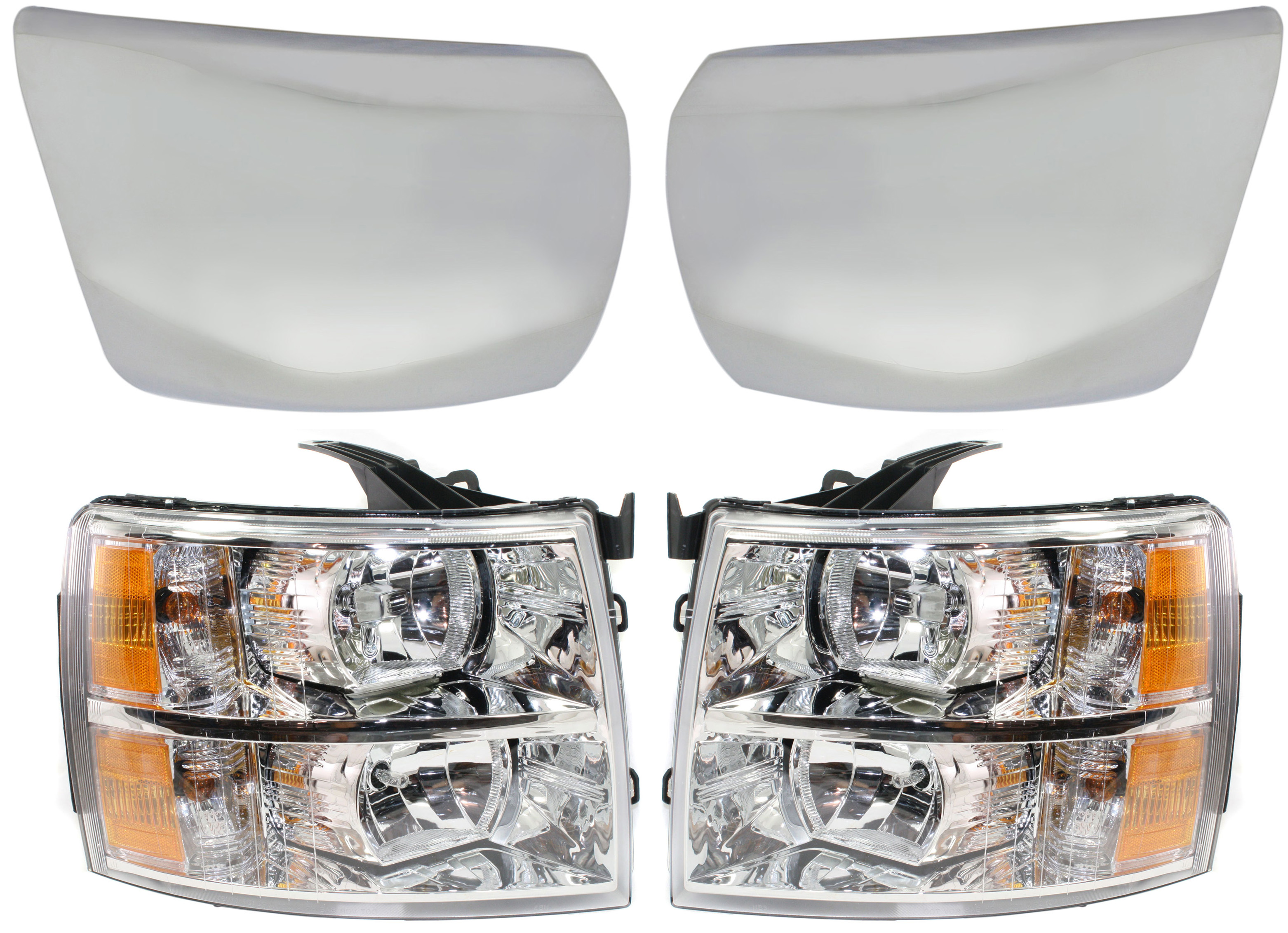 AM SILVERADO 1500-12-13 FRONT BUMPER END RH AND LH 4 pc kit with Headlights SKU KIT 092217-48 Partslink GM1005157 GM1004157 GM2502280 GM2503280 OEM 22796187-22796186-22853027-228