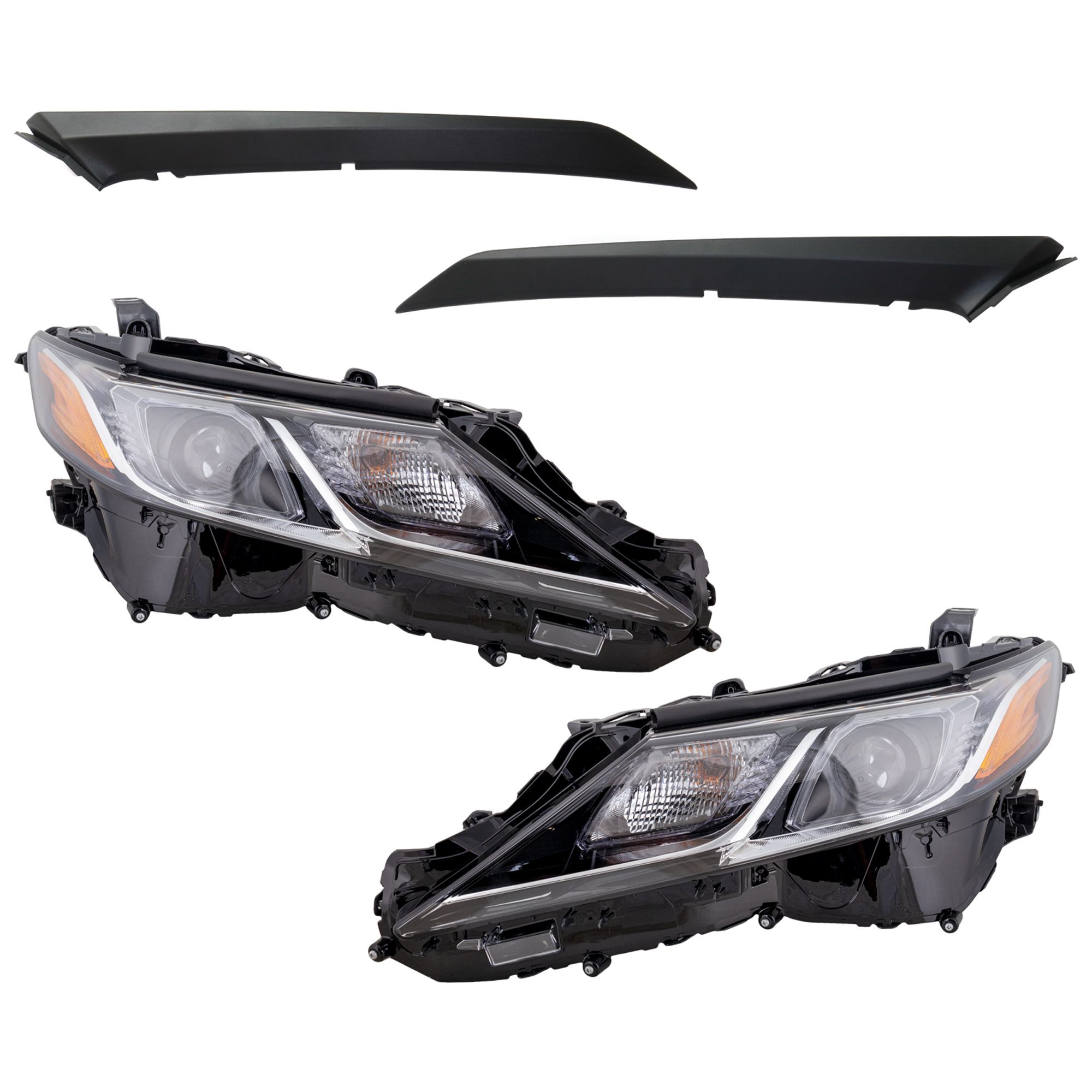 AM CAMRY 18-19 HEAD LAMP RH AND LH 4 pc kit Assembly LED with Bumper Trim SKU KIT 092223-25 Partslink TO2502255 TO2503255 TO1047105 TO1046105 OEM 8111006C40-8115006C40-52712061