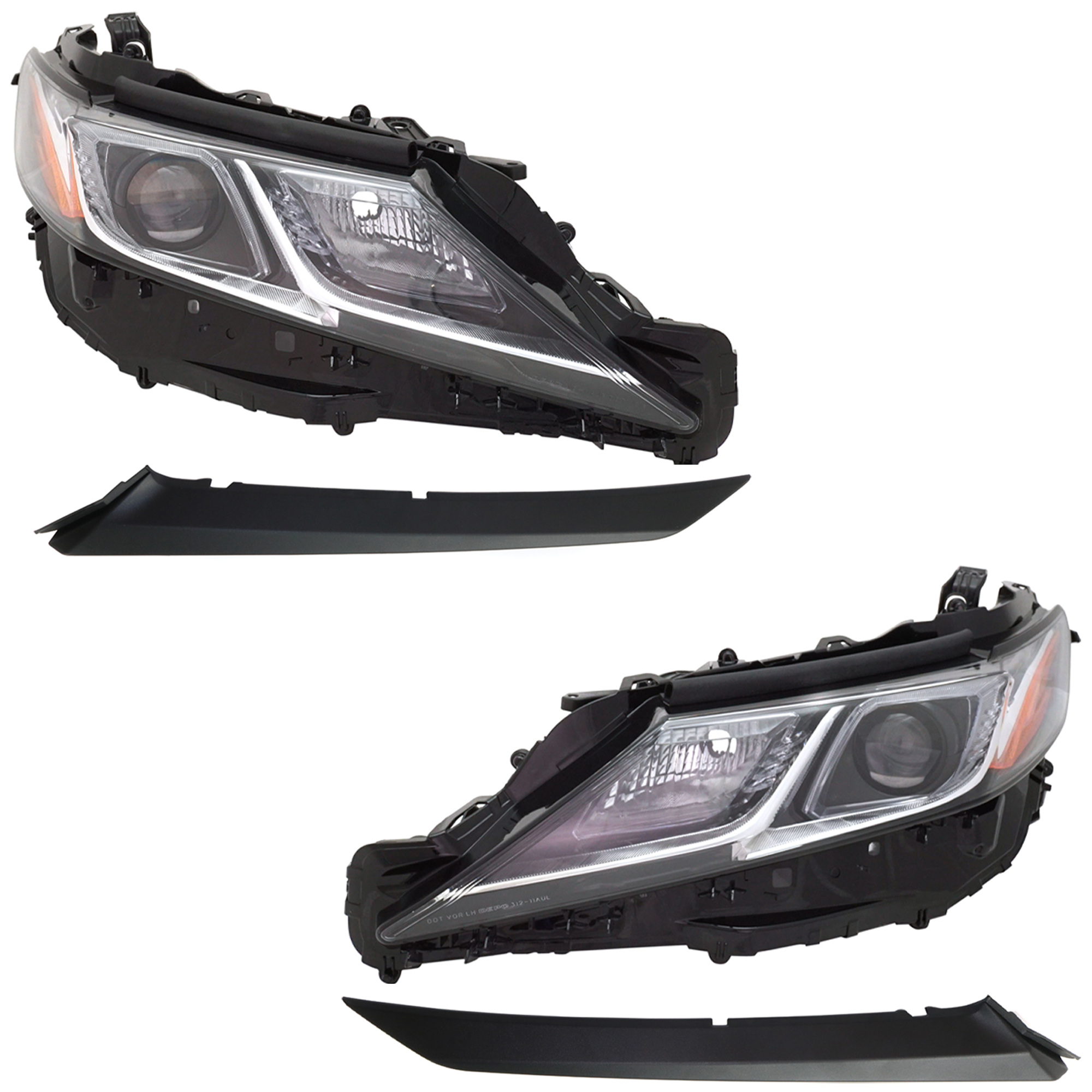 AM CAMRY 18-18 HEAD LAMP RH AND LH 4 pc kit Assembly LED with Bumper Trim SKU KIT 092223-26 Partslink TO2518194 TO2519194 TO1047105 TO1046105 OEM 8113033D40-8117033D00-52712061