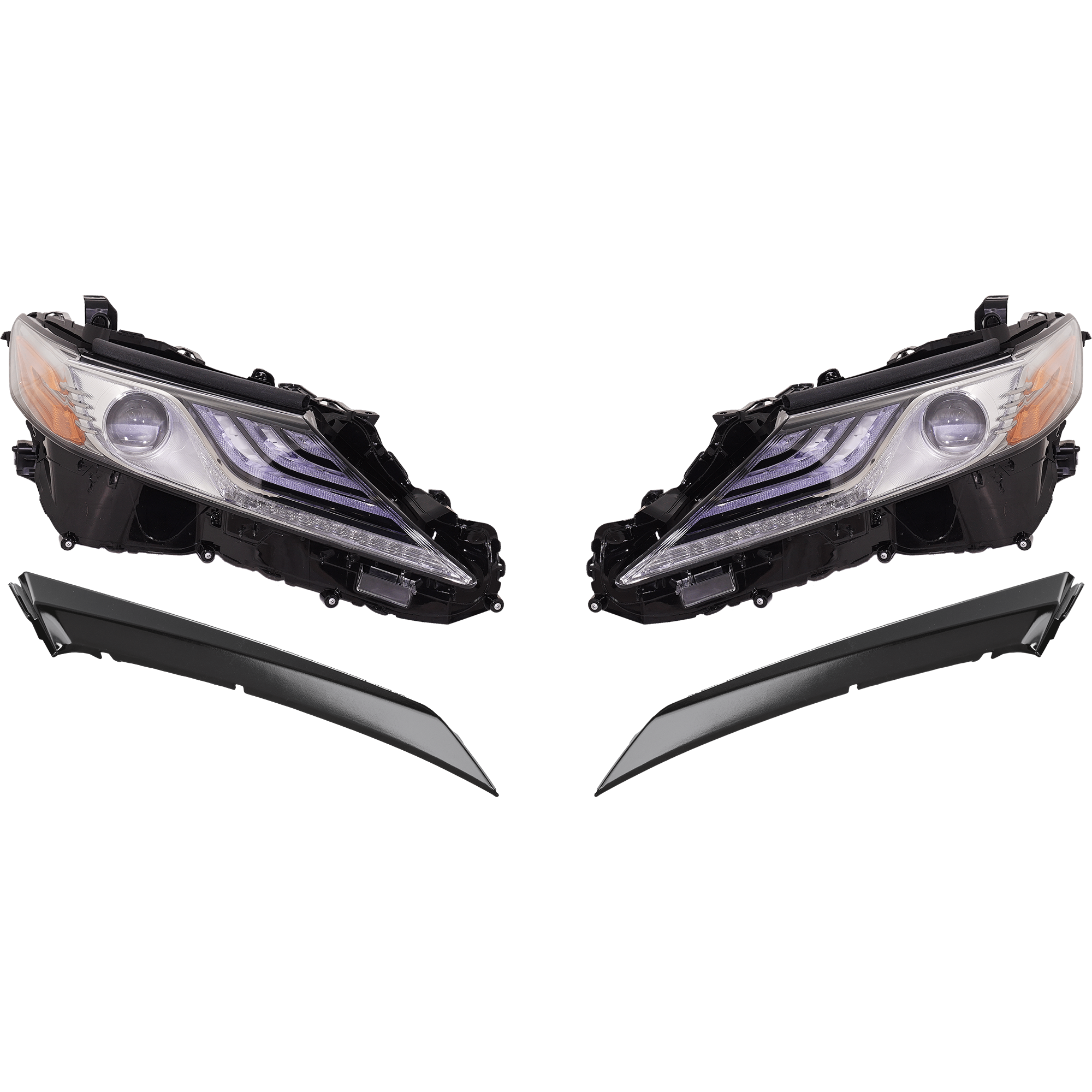 AM CAMRY 18-18 HEAD LAMP RH AND LH 4 pc kit Assembly LED with Bumper Trim SKU KIT 092223-28 Partslink TO2502257 TO2503257 TO1047106 TO1046106 OEM 8111006D80-8115006D80-52712061