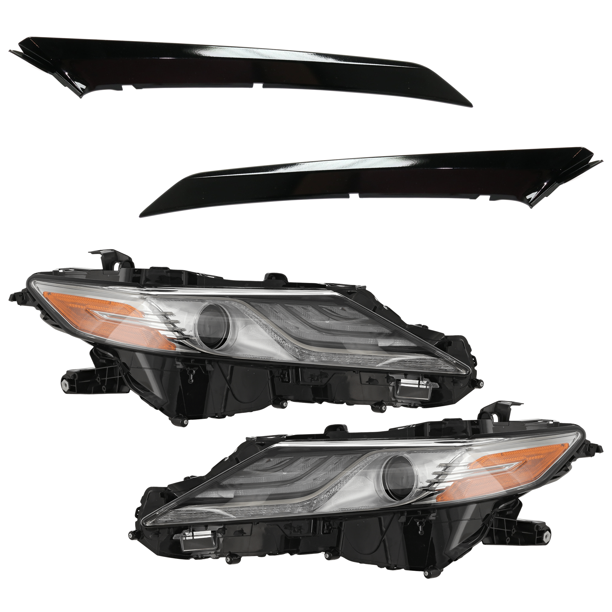AM CAMRY 19-19 HEAD LAMP RH AND LH 4 pc kit Assembly LED with Bumper Trim SKU KIT 092223-30 Partslink TO2502288 TO2503288 TO1047106 TO1046106 OEM 8111006D81-8115006D81-52712061