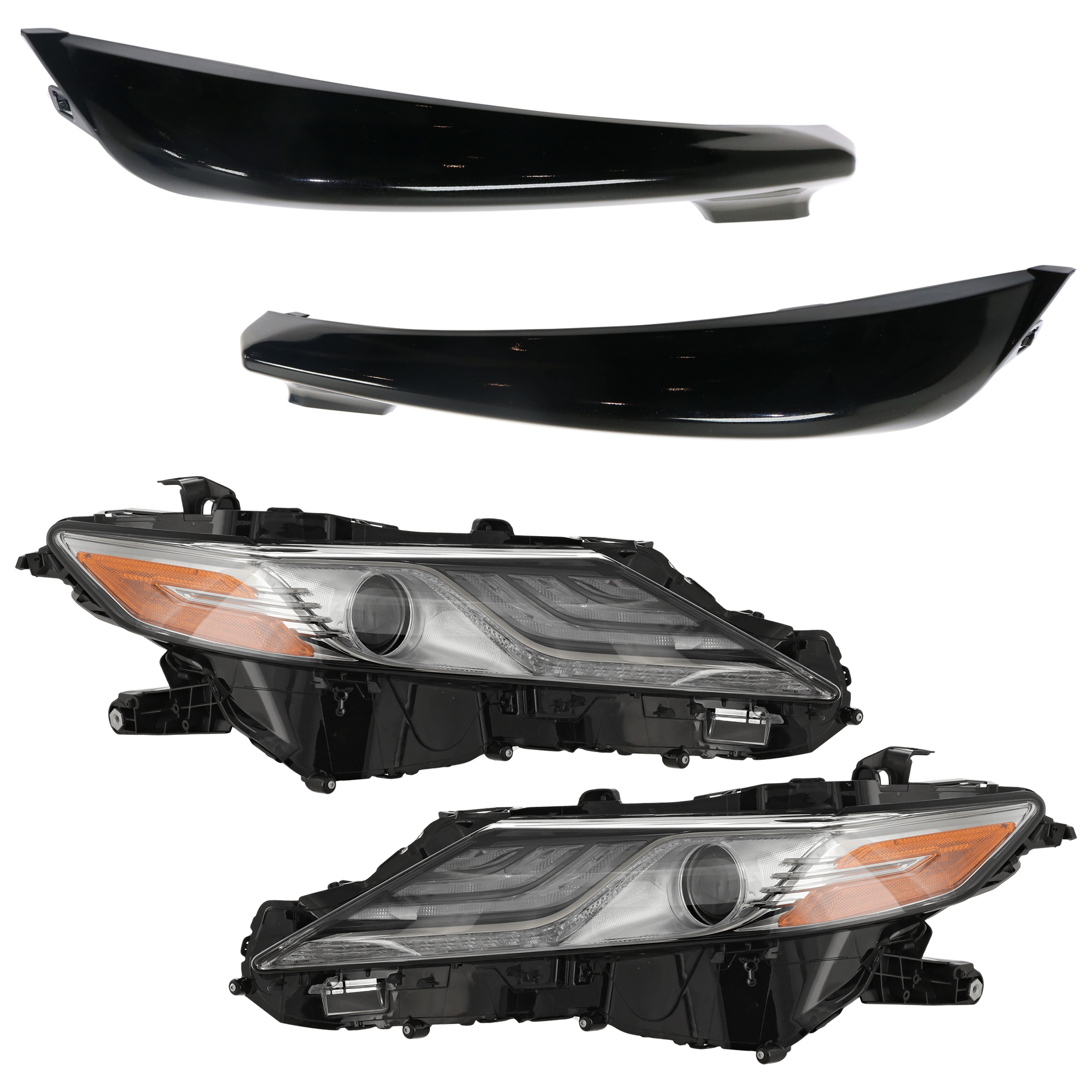 AM CAMRY 19-19 HEAD LAMP RH AND LH 4 pc kit Assembly LED with Bumper Trim SKU KIT 092223-35 Partslink TO2502288 TO2503288 TO1047107 TO1046107 OEM 8111006D81-8115006D81-53123060