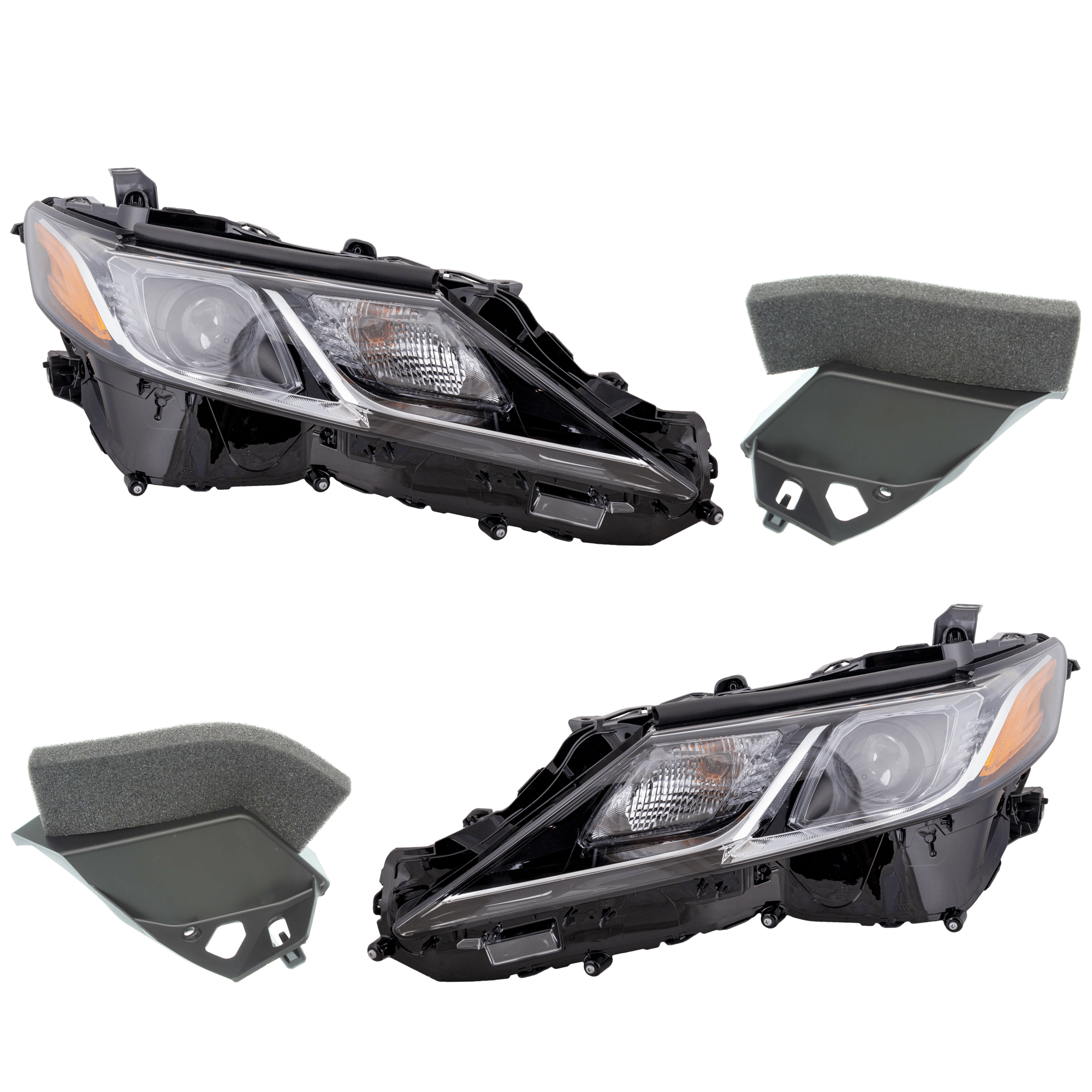 AM CAMRY 18-19 HEAD LAMP RH AND LH 4 pc kit Assembly LED with Bumper Trim SKU KIT 092223-37 Partslink TO2502255 TO2503255 TO1043137 TO1042137 OEM 8111006C40-8115006C40-52422060