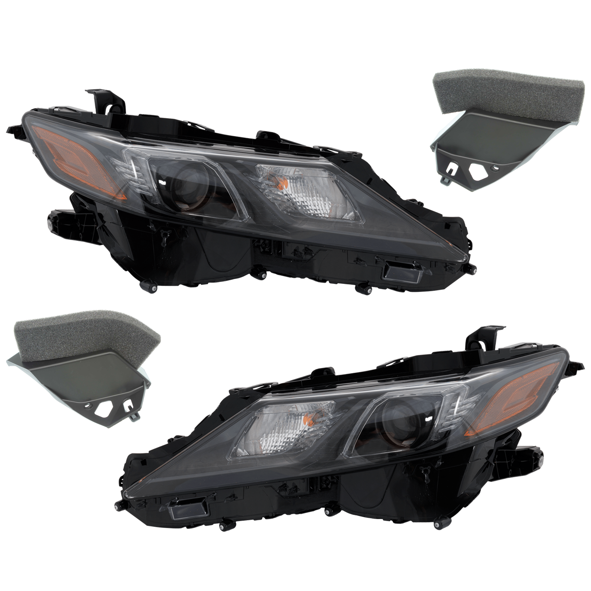 AM CAMRY 18-24 HEAD LAMP RH AND LH Assembly LED 4 pc Kit with Bumper Trim SKU KIT 092223-40 Partslink TO2502299 TO2503299 TO1043137 TO1042137 OEM 8111006F60-8115006C20-52422060