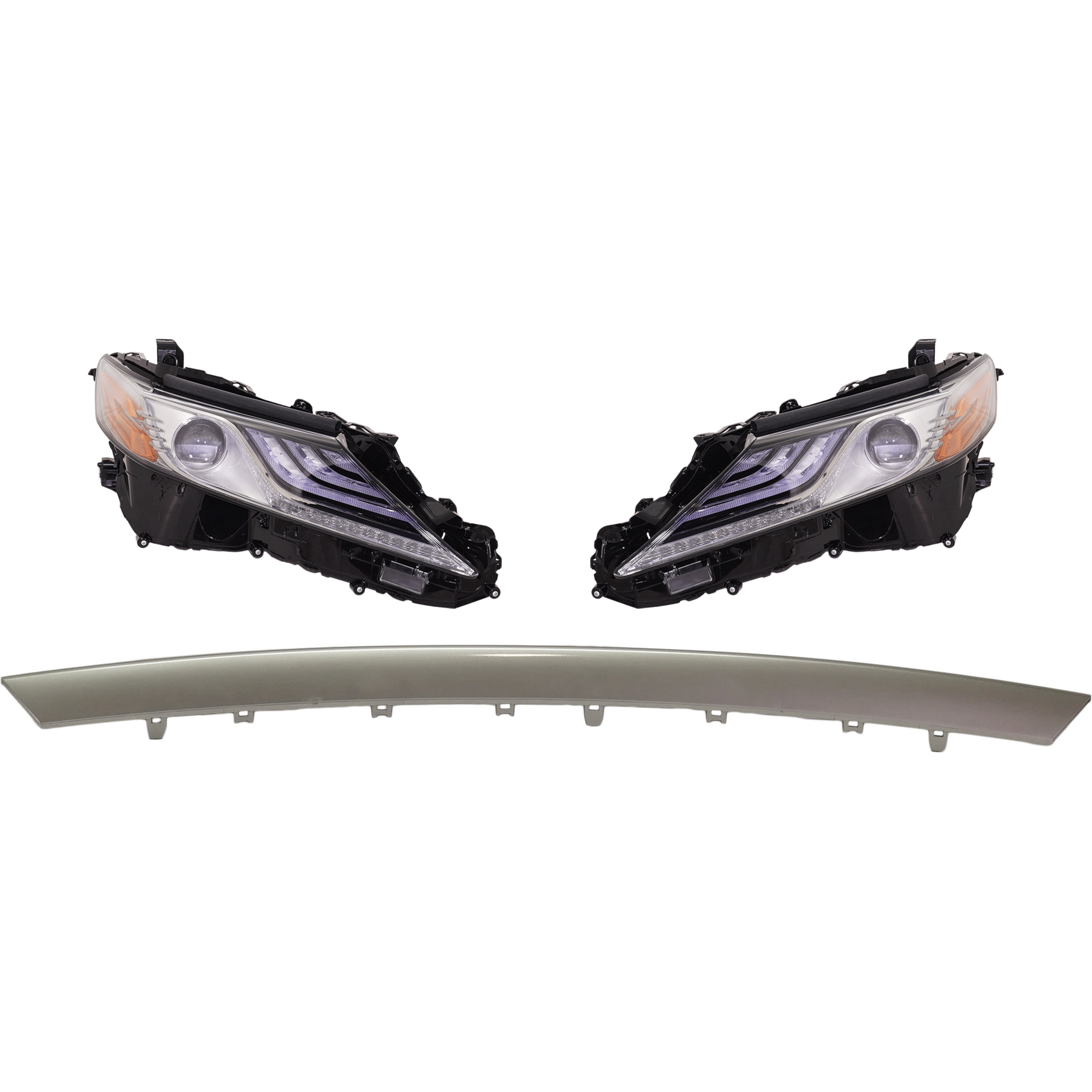 AM CAMRY 18-18 HEAD LAMP RH AND LH 3 pc kit Assembly LED with Bumper Trim SKU KIT 092223-83 Partslink TO2502257 TO2503257 TO1044121 OEM 8111006D80-8115006D80-53122060