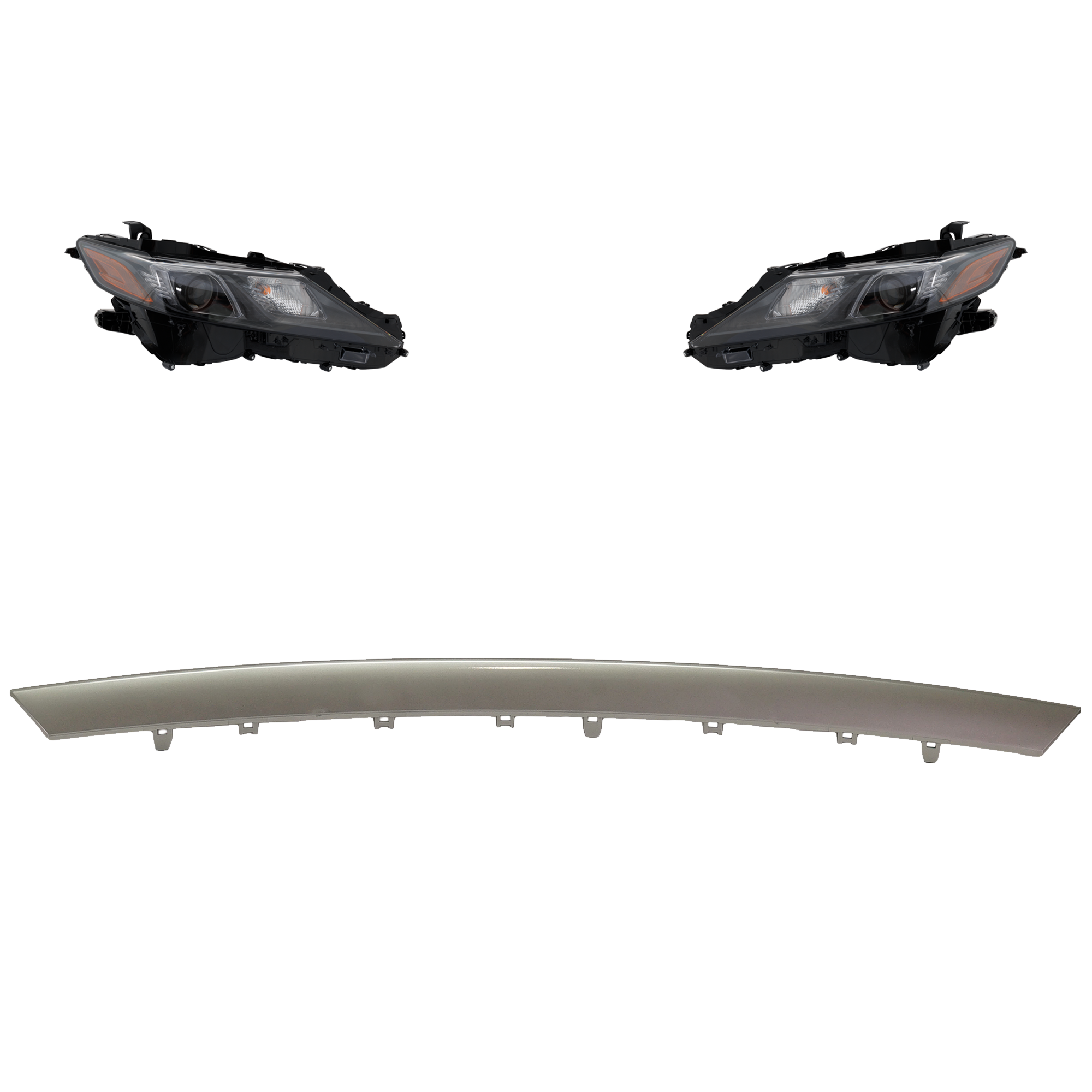 AM CAMRY 18-20 HEAD LAMP RH AND LH 3 pc kit Assembly Halogen with Bumper Trim SKU KIT 092223-84 Partslink TO2502299 TO2503299 TO1044121 OEM 8111006F60-8115006C20-53122060