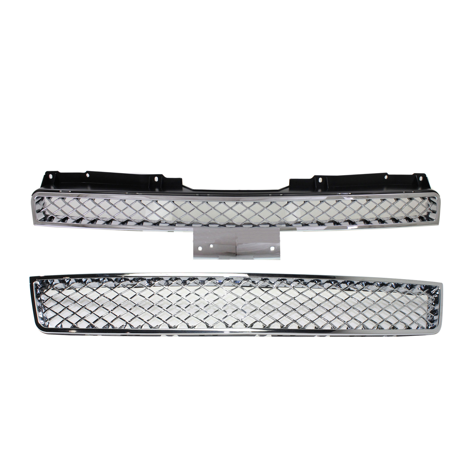 AM AVALANCHE SUBURBAN 2500-07-13 SUBURBAN 1500 TAHOE 07-14 GRILLE ASEMBLY Upper and Lower Chrome Shell and Insert with Bumper Grille SKU KIT 092322-03 Partslink GM1200590 GM1200609 OEM 22830012-15944326