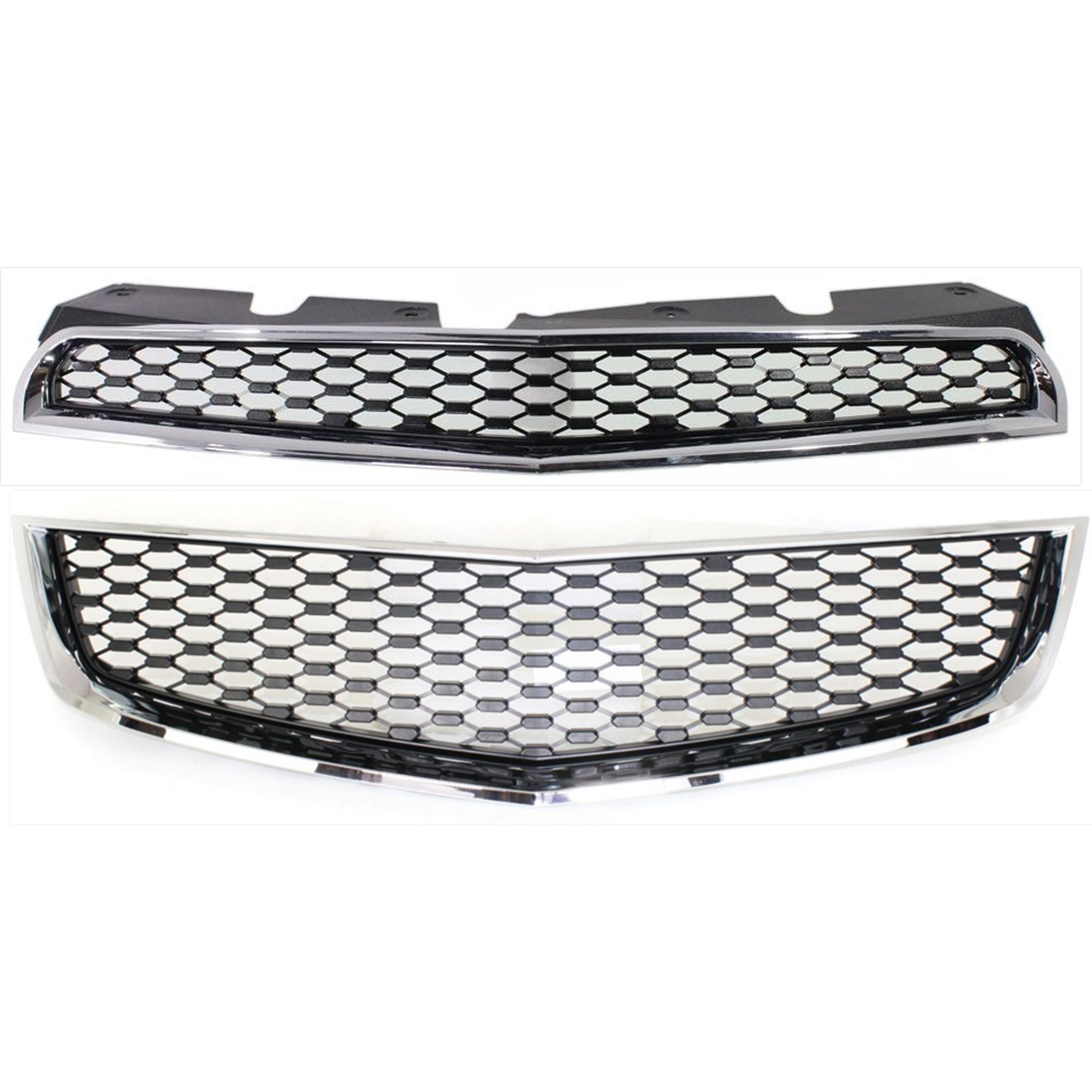 AM EQUINOX 10-15 FRONT BUMPER GRILLE 2 pc Kit with Grille Assembly SKU KIT 092322-05 Partslink GM1200621 GM1200622 OEM 25798747-25798744