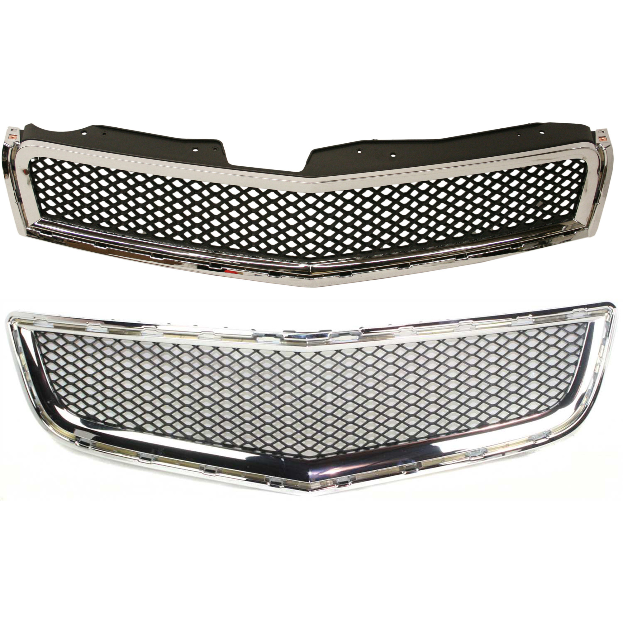 AM TRAVERSE 09-12 FRONT BUMPER GRILLE Upper and Lower 2 pc Kit Chrome Shell Painted Black Insert with Grille Assembly SKU KIT 092322-07 Partslink GM1036120 GM1200615 OEM 20756061-15943196