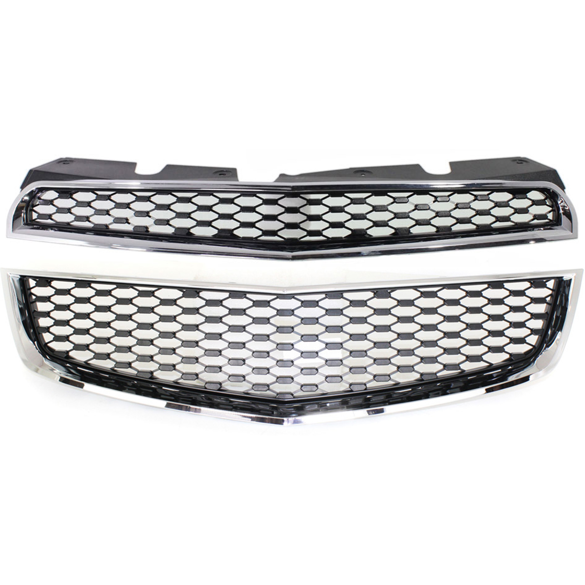 AM EQUINOX 10-15 FRONT BUMPER GRILLE Upper and Lower with Grille Assembly Chrome Shell Painted Black Insert CAPA SKU KIT 092322-08 Partslink GM1200621C GM1200622C OEM 25798744-25798747