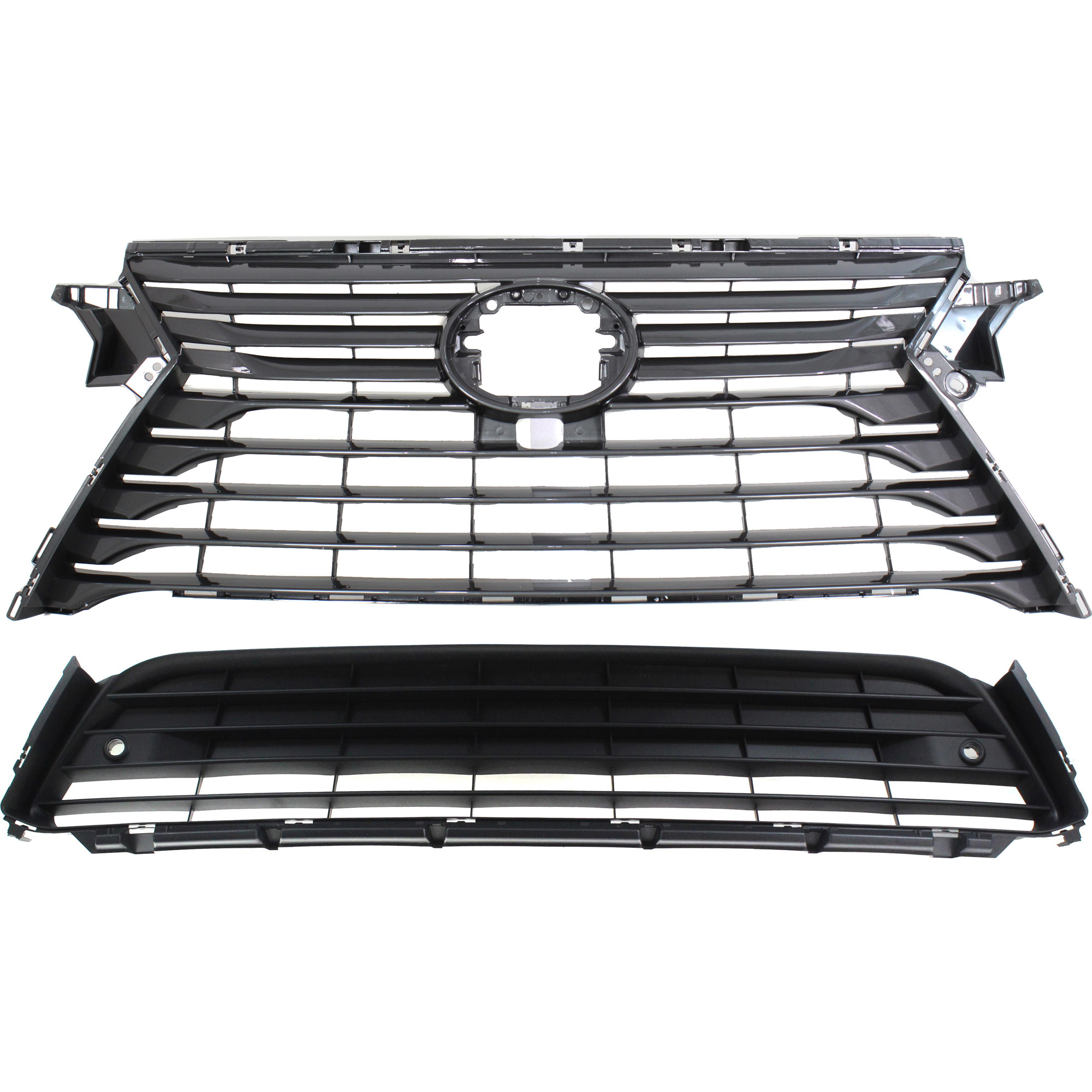 AM RX350 RX450H 16-18 GRILLE ASSEMBLY 2 pc Kit Upper and Lower with Bumper Grille without F Sport Pkg RX350 Canada Built SKU KIT 092322-15 Partslink LX1200181 LX1036127 OEM 531110E180-531120E150