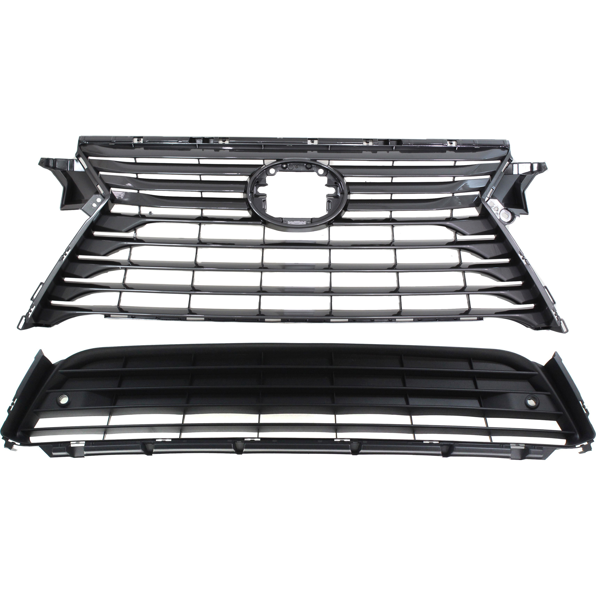 AM RX350 RX450H 16-18 GRILLE ASSEMBLY 2 pc Kit Upper and Lower with Bumper Grille without F Sport Pkg RX350 Canada Built SKU KIT 092322-16 Partslink LX1200180 LX1036127 OEM 531110E170-531120E150