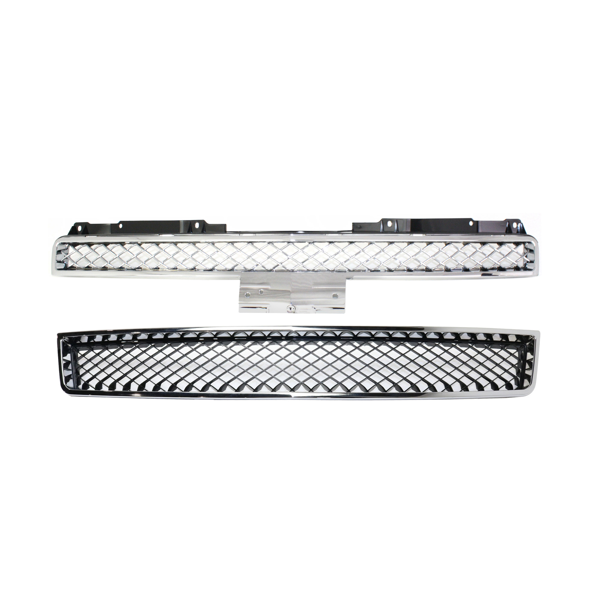 AM AVALANCHE SUBURBAN 2500-07-13 SUBURBAN 1500 TAHOE 07-14 GRILLE ASSEMBLY 2 pc Kit Upper and Lower Plastic Chrome Shell with Bumper Grille SKU KIT 092322-20 Partslink GM1200596 GM1200553 OEM 19260238-15835084