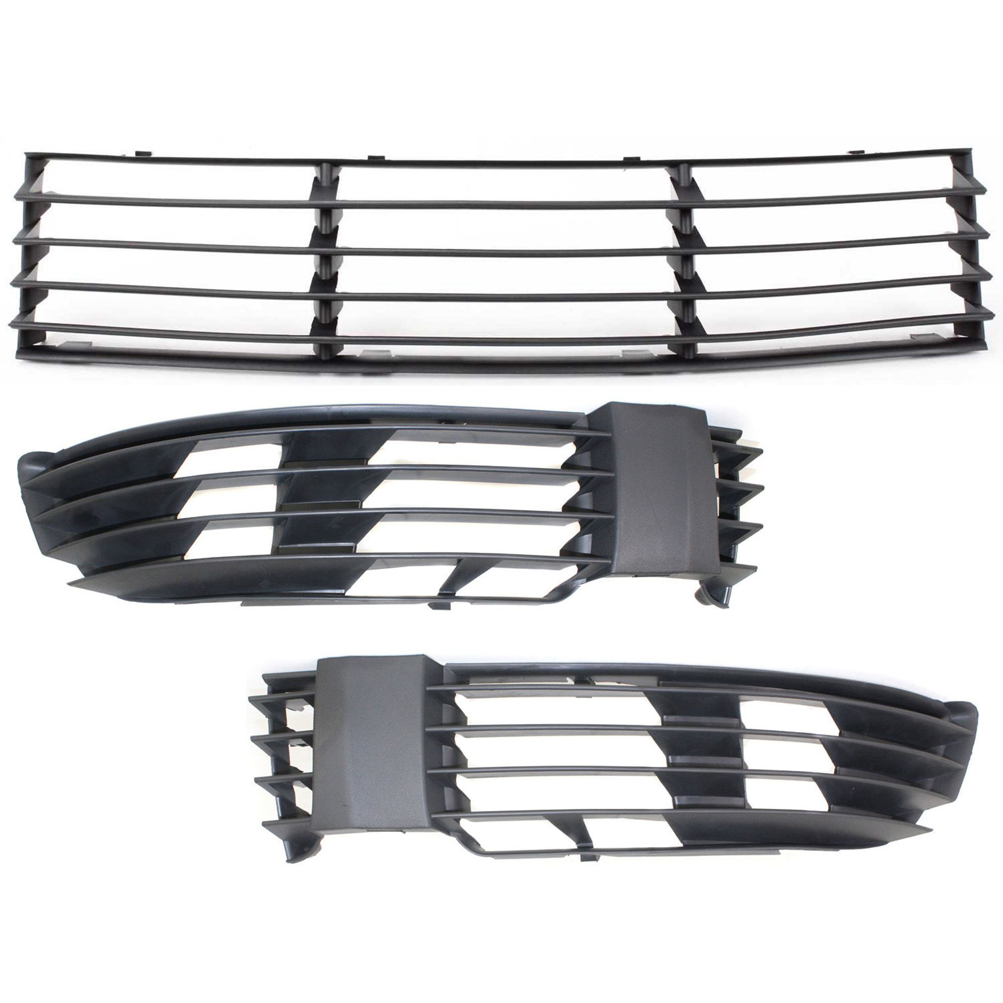 AM PASSAT 01-05 FRONT BUMPER GRILLE Center 3 pc Kit Black with Fog Light Cover SKU KIT 092322-21 Partslink VW1036105 VW1038104 VW1039104 OEM 3B0853677EB41-3B0853665HB41-3B