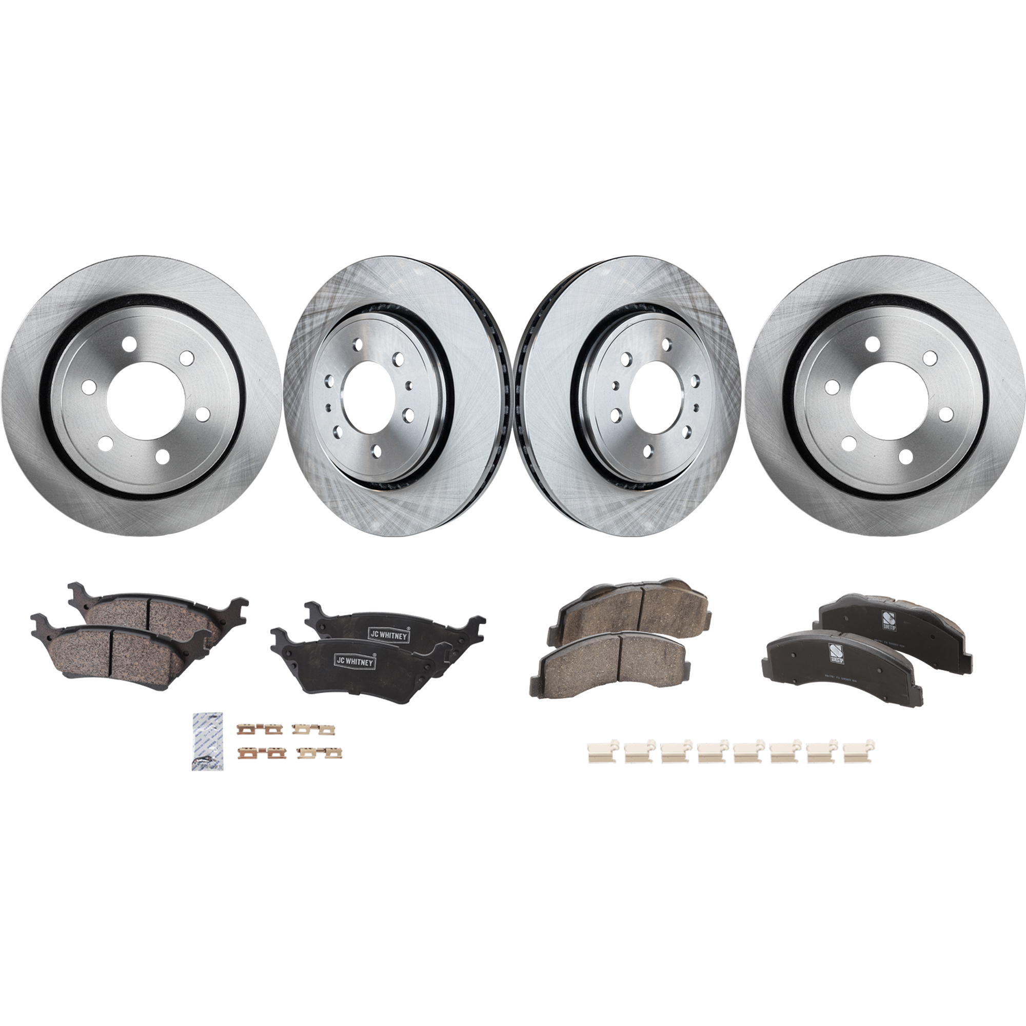 AM F 150-12-17 FRONT AND REAR BRAKE DISC AND PAD KIT 8 pc kit Plain Surface SKU KIT 092422-01 OEM 7L1Z1125A 9L1Z1125A 8L1Z1125A