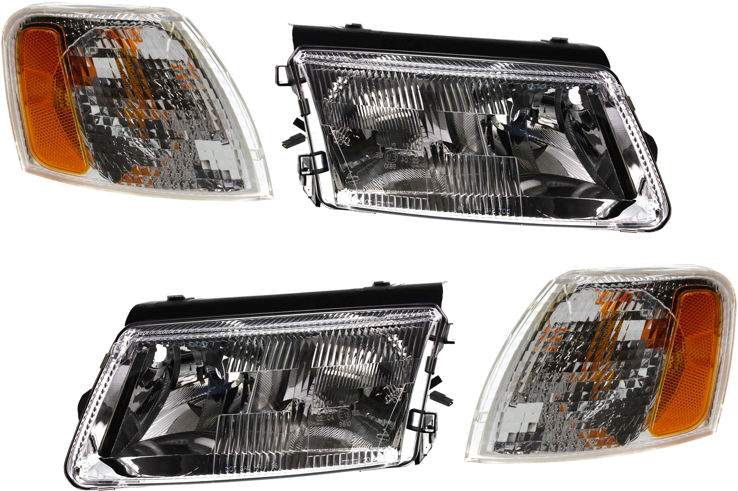 AM PASSAT 98-01 HEAD LAMP RH AND LH Lens and Housing Halogen 4 pc Kit with Corner Light SKU KIT 092513-01 Partslink VW2503112 VW2502112 VW2530105 VW2531105 OEM 3B0941018Q 3B0941017Q 3B095304
