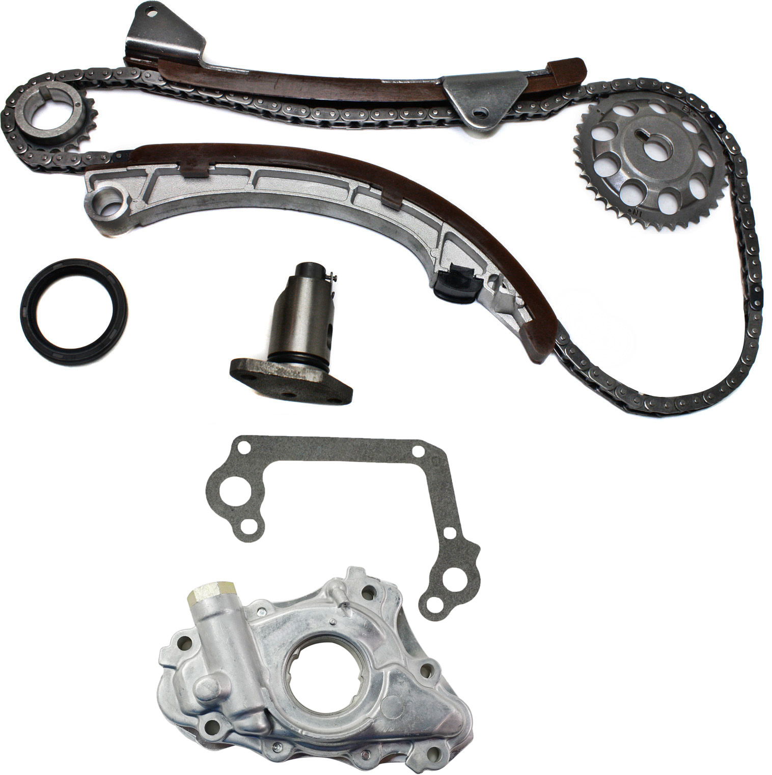 AM COROLLA 99-08 MATRIX 03-08 FRONT TIMING CHAIN KIT 2 pc Kit with Oil Pump SKU KIT 092514-04 OEM 94200SA 1510022020-1510022021