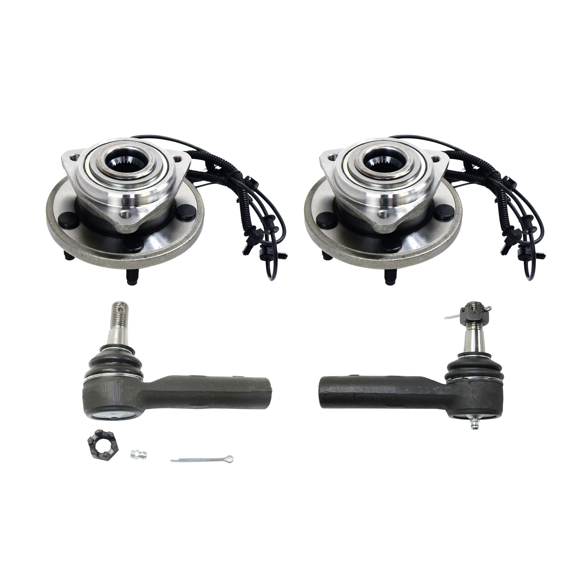 AM GRAND CHEROKEE 05-10 COMMANDER 06-10 FRONT SUSPENSION KIT RH AND LH 4 pc kit with Tie Rod Ends and Wheel Hubs SKU KIT 092617-24 OEM 5143555AC 2693374-4012037-4012