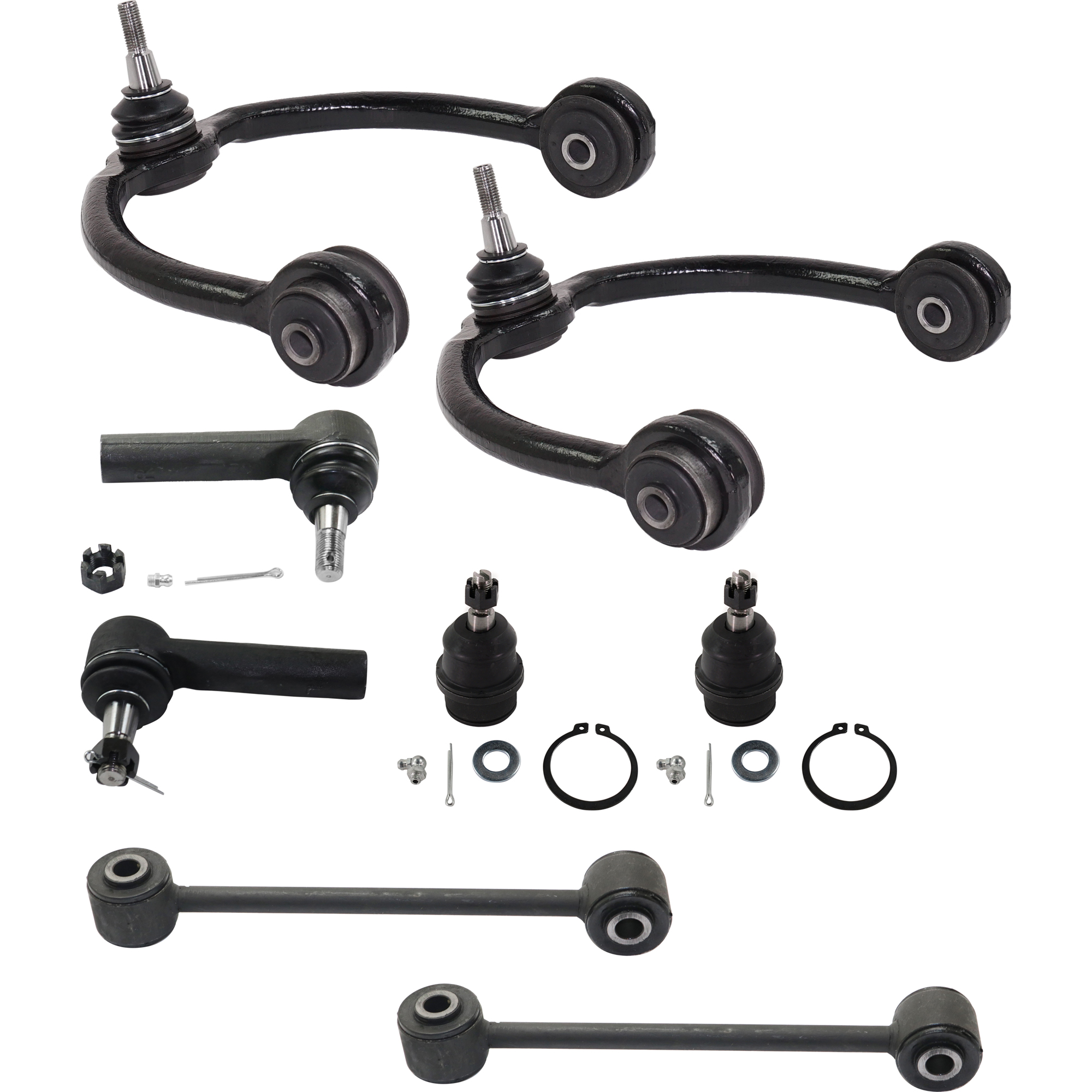 AM COMMANDER GRAND CHEROKEE 07-10 FRONT CONTROL ARM RH AND LH Upper 8 pc kit with Ball Joints Sway Bar Links and Tie Rod Ends SKU KIT 092617-29 OEM 2601627-5051390-10480629-45D24