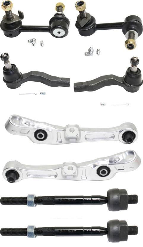 AM 350Z G35-03-04 FRONT CONTROL ARM KIT RH AND LH Lower Frontward w o ball joint s 8 pc Kit with Sway Bar Link and Tie Rod End SKU KIT 092617-77 OEM 54501AM601-54500AM601-101592